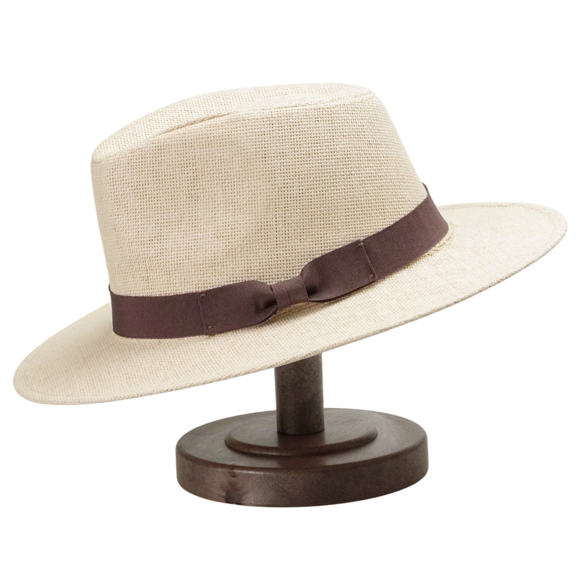 Off-White Straw Hat with Simple Brown Bow Band