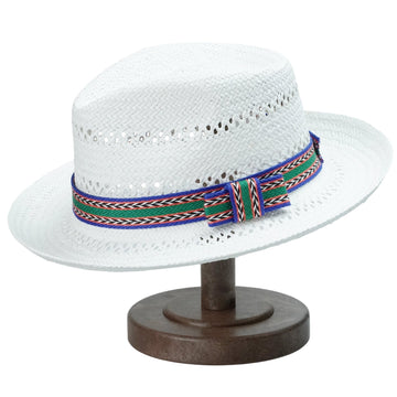 White Breathable Straw Hat with Cutout Crown & Brim