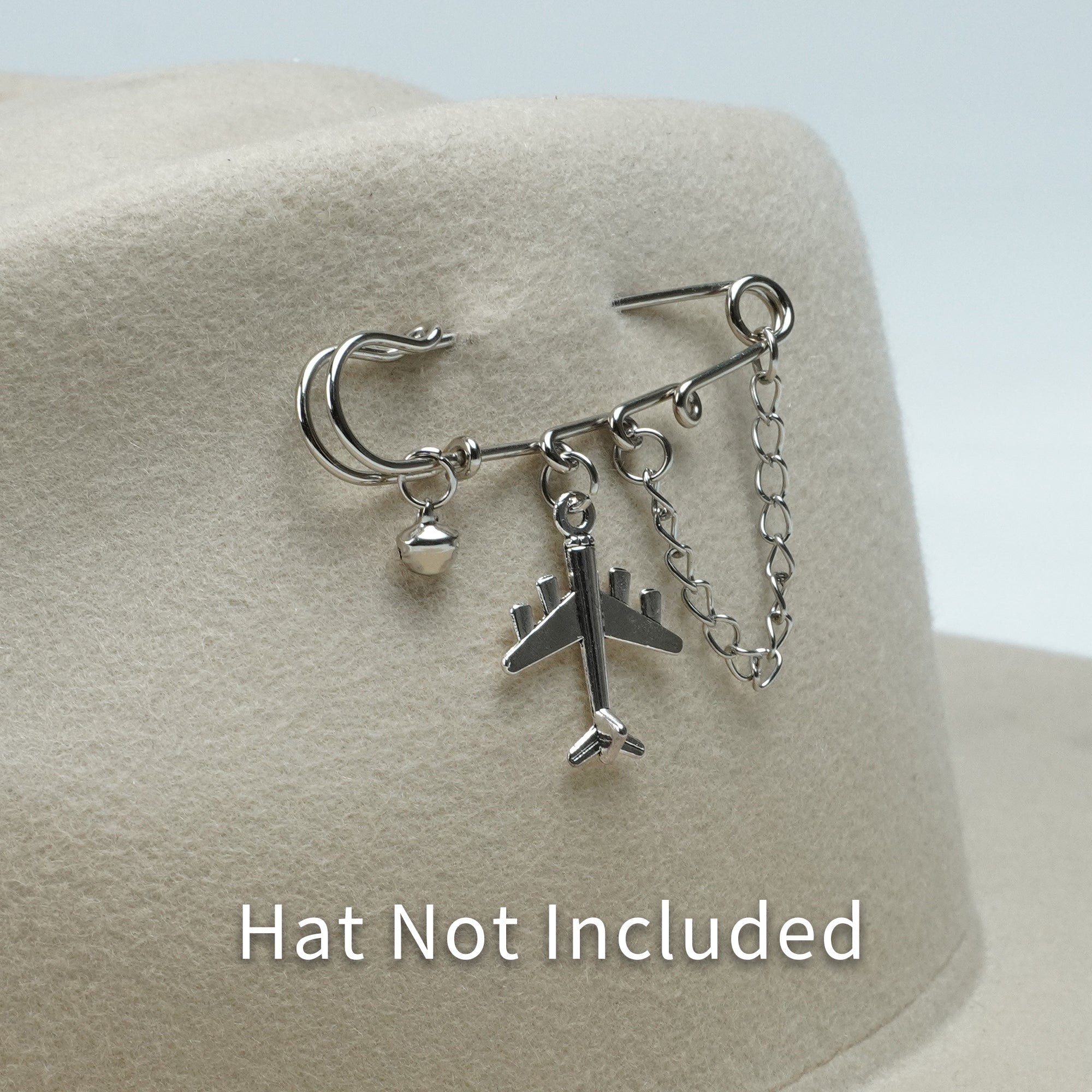 SILVER PLANE CHARM HAT PIN