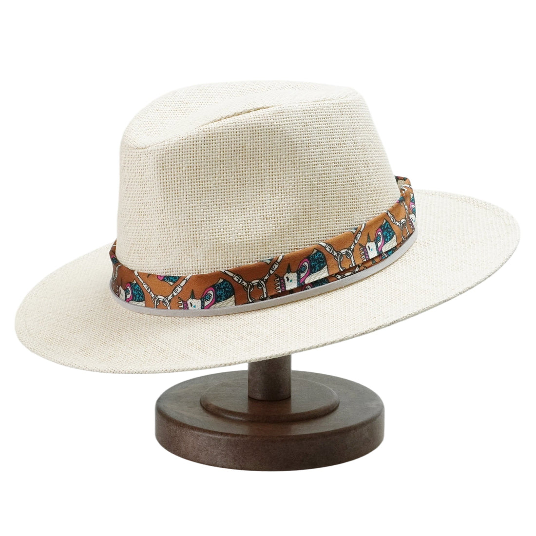 Teardrop Crown Fedora - Beige with Fabric & Thin Cord Strap