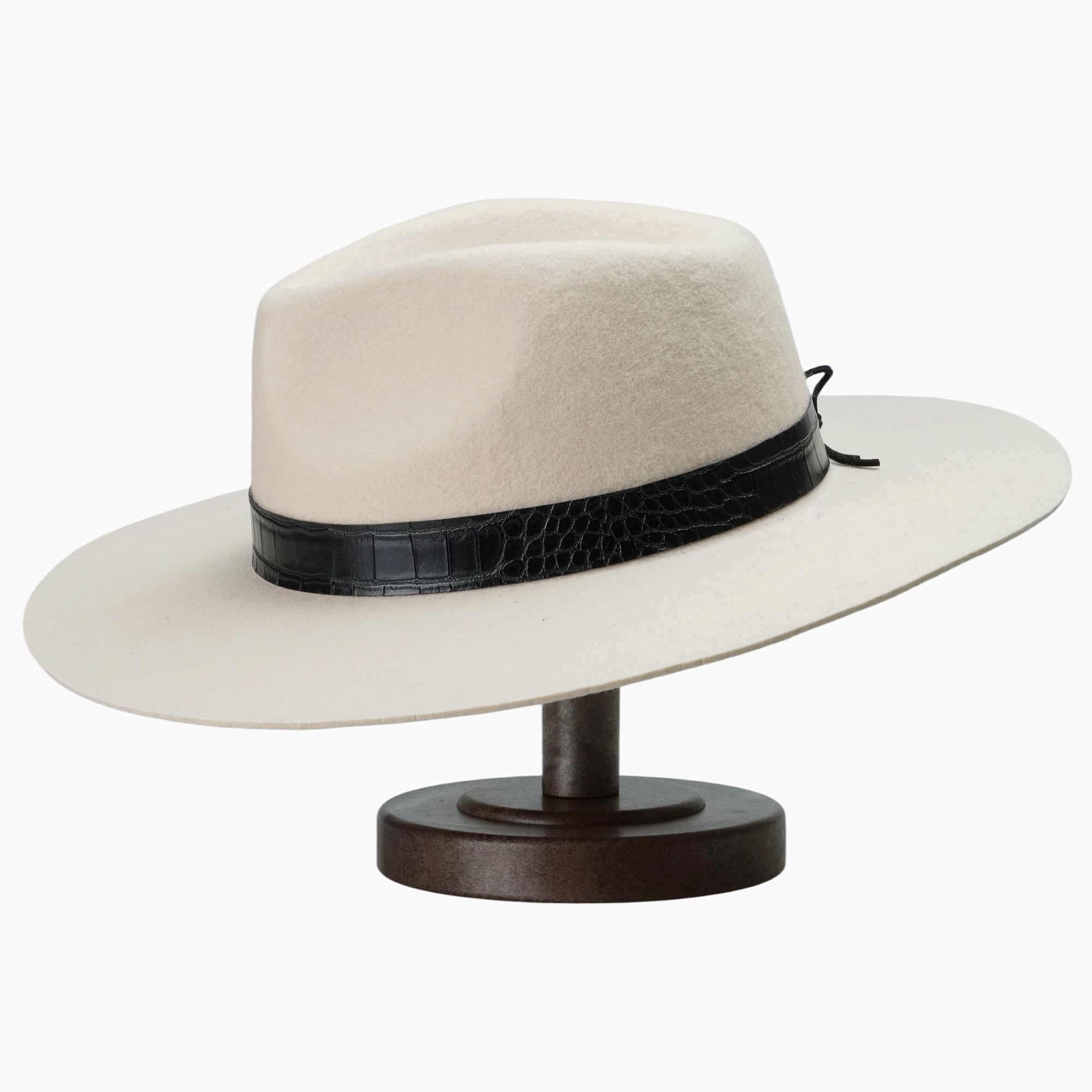 Off-White Felt Fedora with Black Crocodile-Texture Band