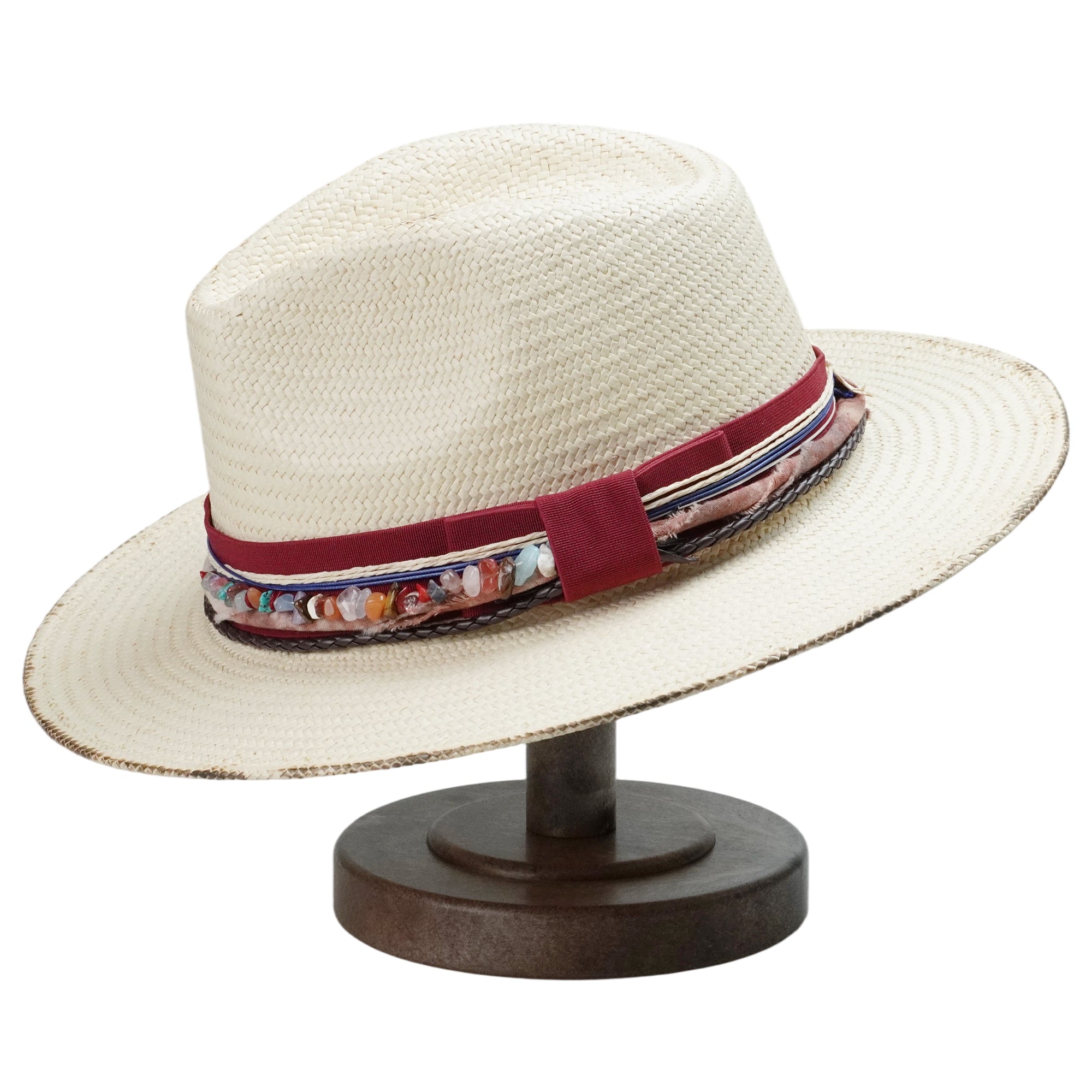 Classic Gus Crown - Off-White with Dark Red Fabric Accent