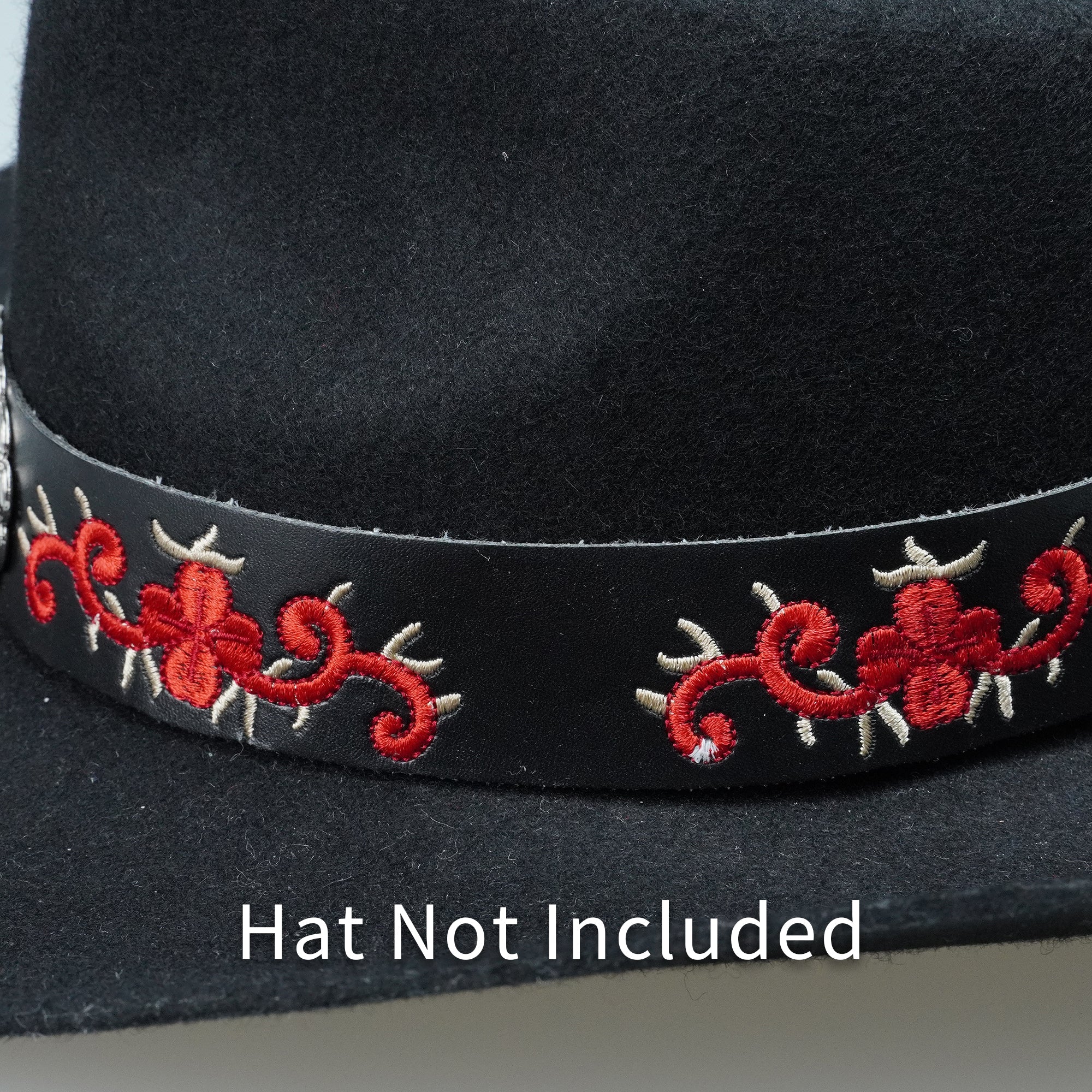 FLORAL EMBROIDERY METAL LEATHER HAT BAND