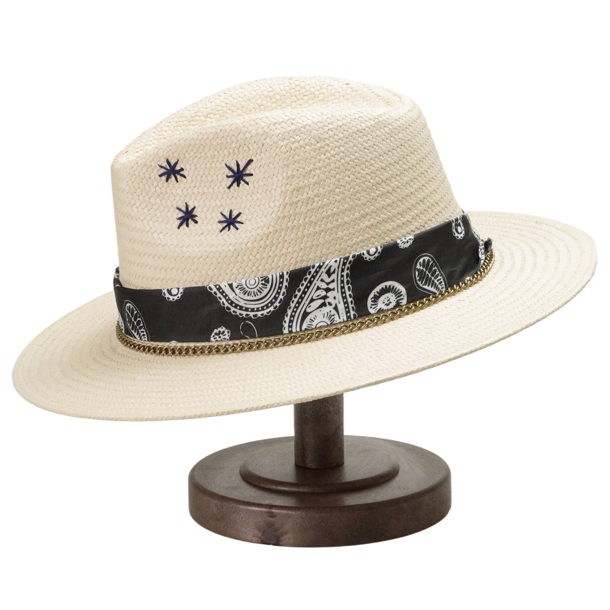 Beige Straw Hat - Classic Teardrop with Brass Chain Accent