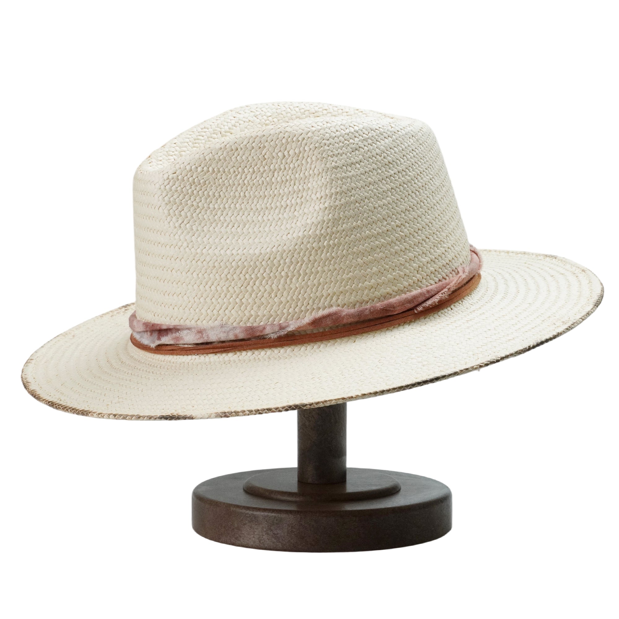 Vintage Style Straw Fedora with Distressed Edge & Leather Band