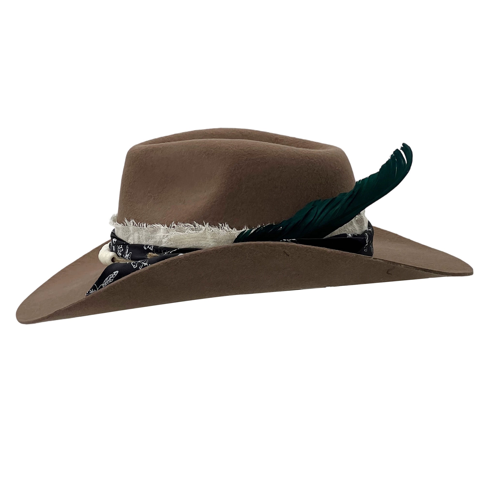 Tan Cowboy Hat – Woven Band & Feather
