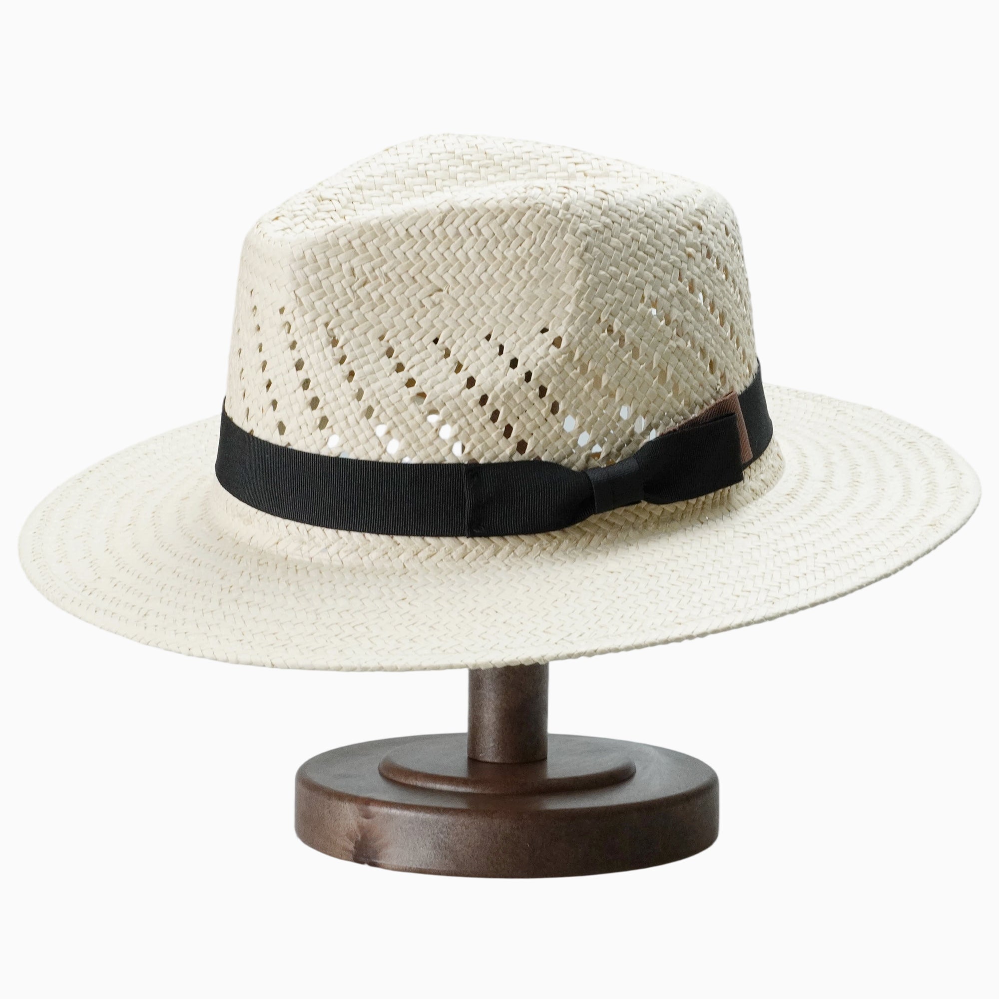 Beige Breathable Straw Fedora with Vibrant Geometric Hatband