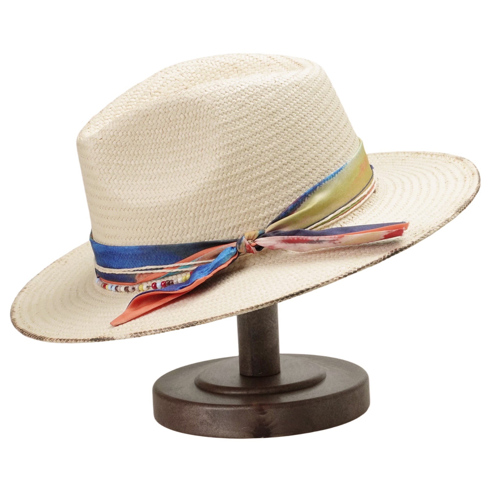 Teardrop Fedora - Beige with Vibrant Ribbon & Burnt Accent