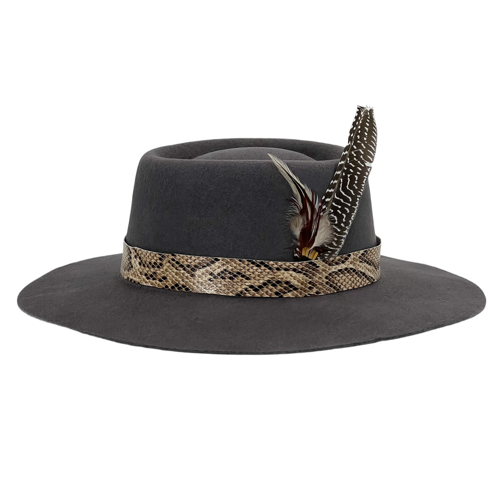 Deep Gray Gambler Hat – Custom Feather