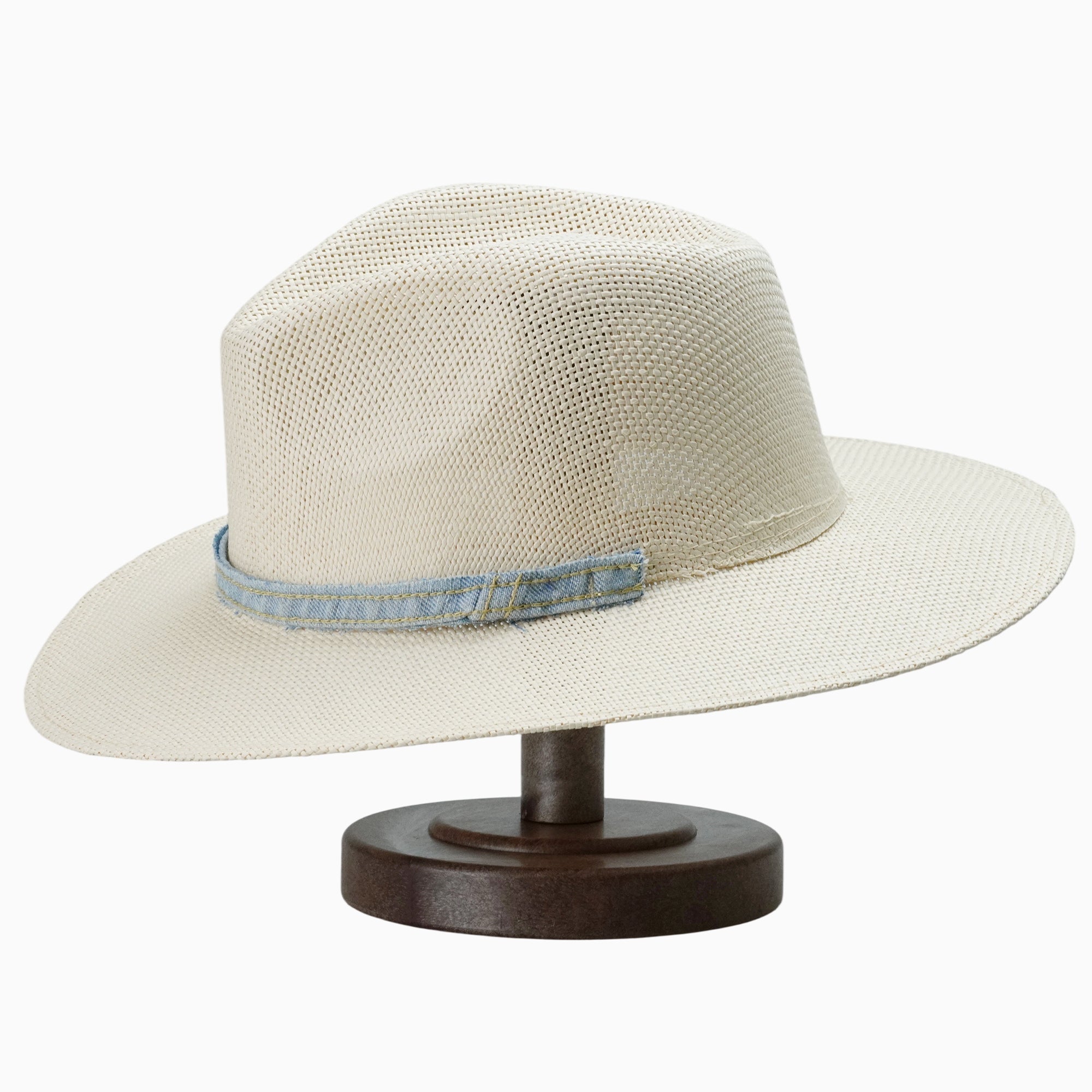 Light Beige Breathable Straw Fedora with Denim-Edge Hatband