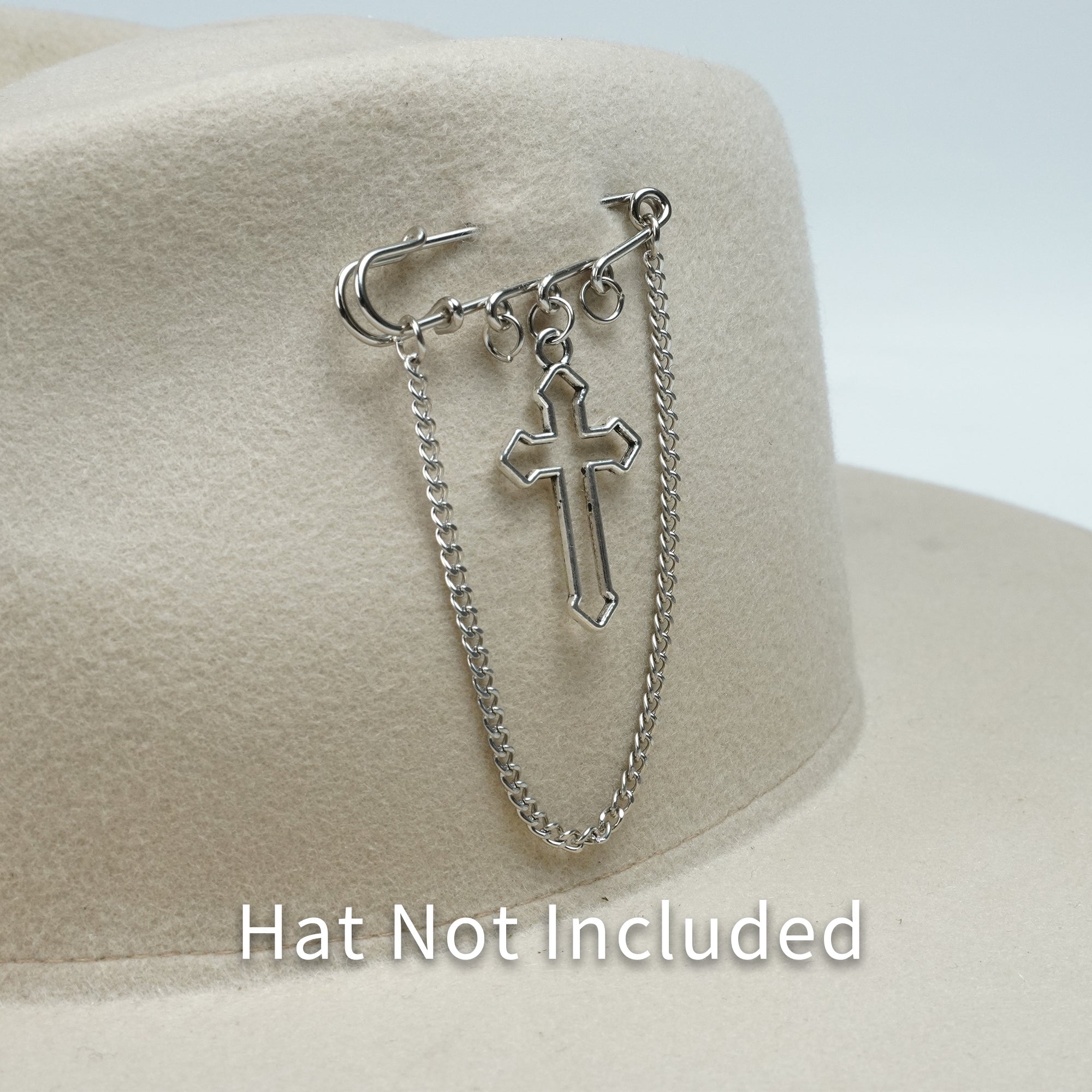 SILVER CHAIN CROSS HAT PIN