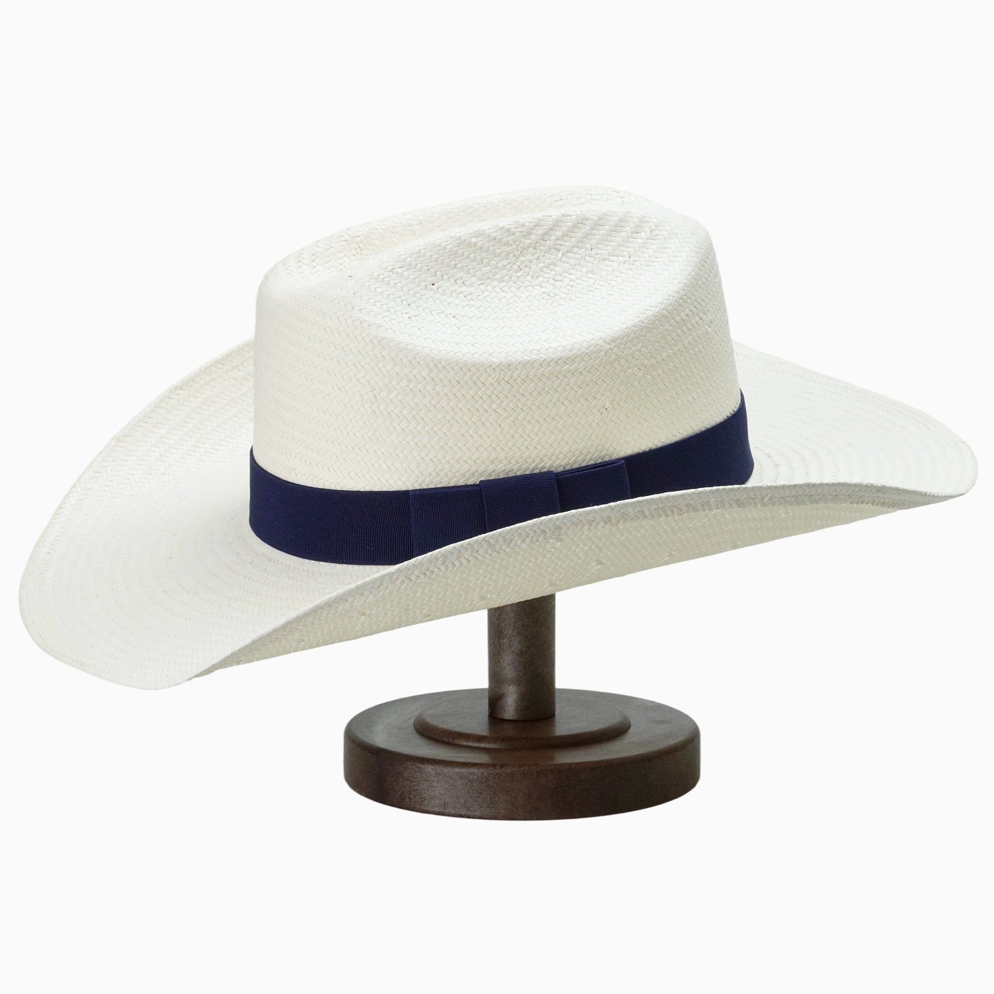 Light Off-White Breathable Straw Fedora with Navy Ribbon & Side Bow