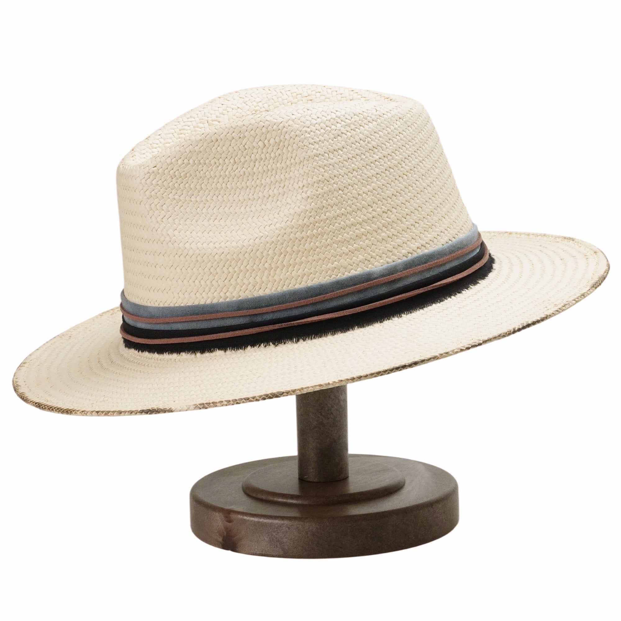 Beige Straw Hat with Brown Thin Cord & Burnt Edge Design