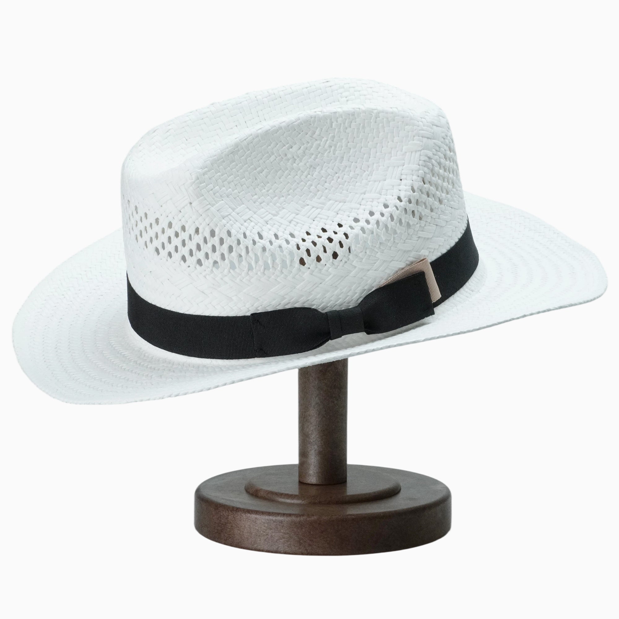 Elegant White Breathable Straw Fedora with Black Ribbon Bow