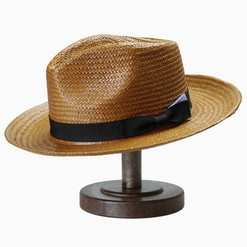 Caramel-Tone Breathable Straw Fedora with Black Ribbon & Accent Tab