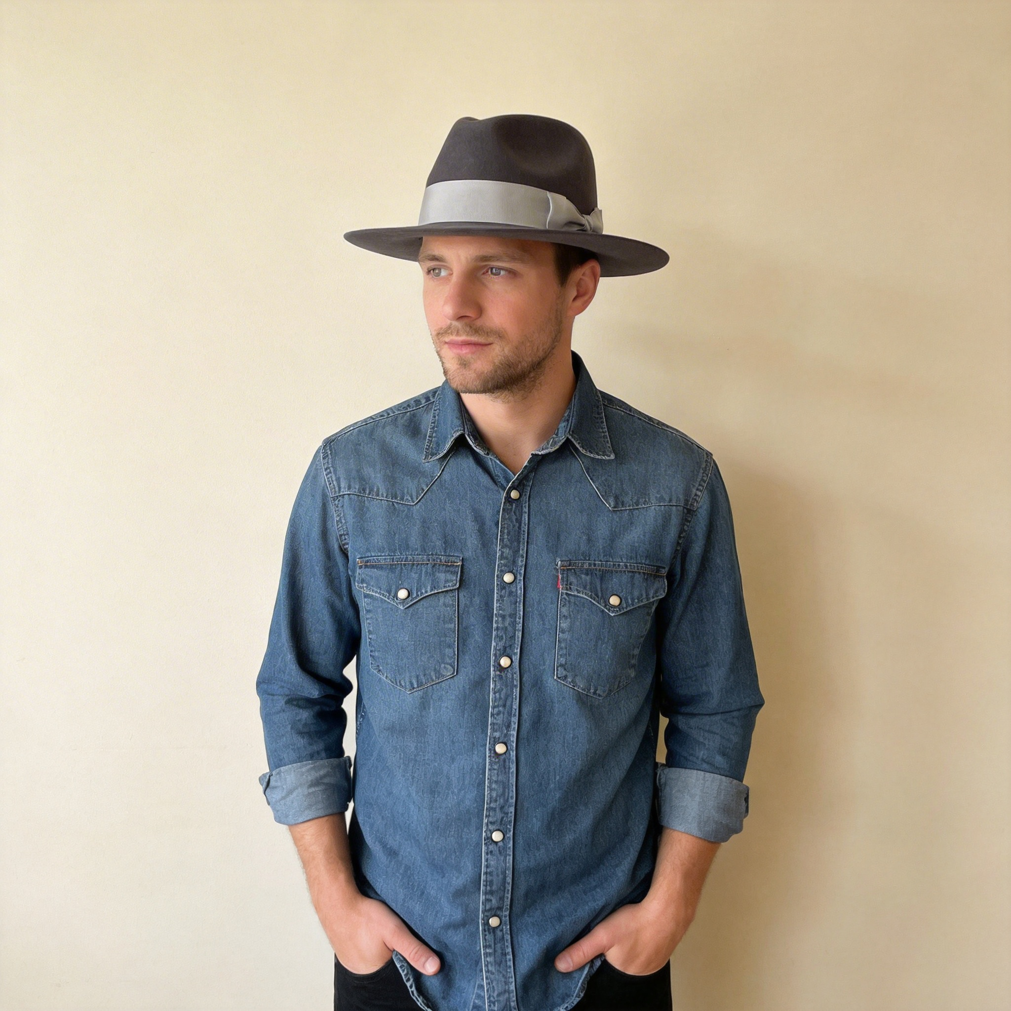 Gray Felt Hat – Minimalist Two-Tone Band