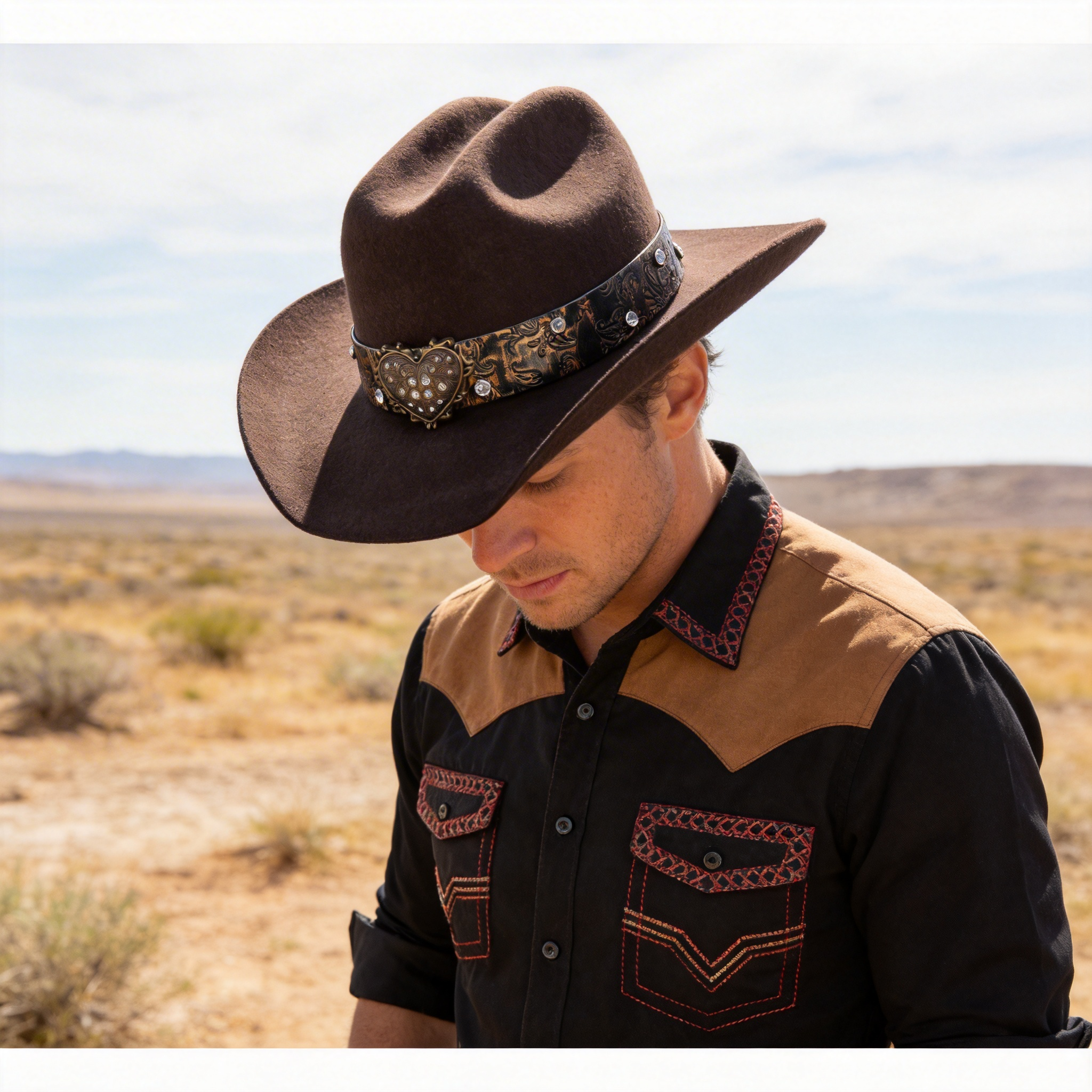 Brown Cowboy – Heart & Diamond Charms