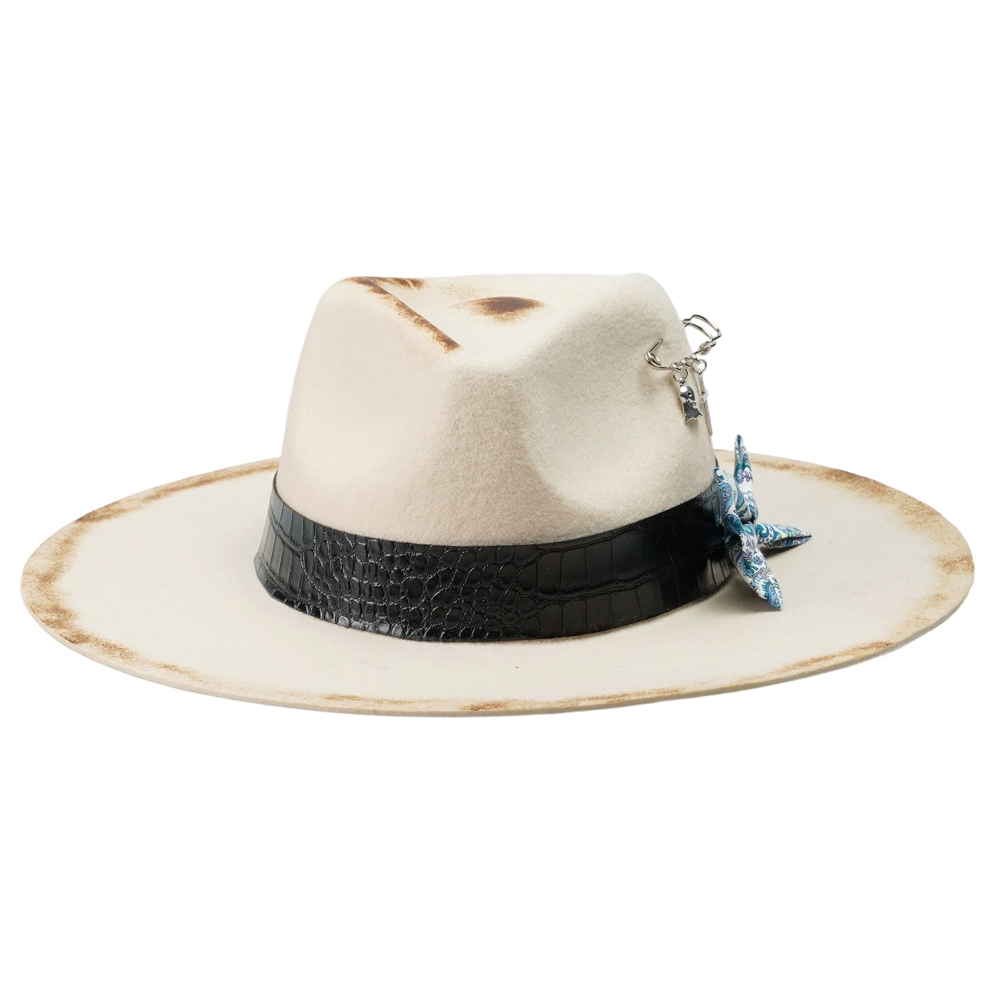 Edgy Felt Hat – Burnt Felt, Pin Detail, Textured Hatband