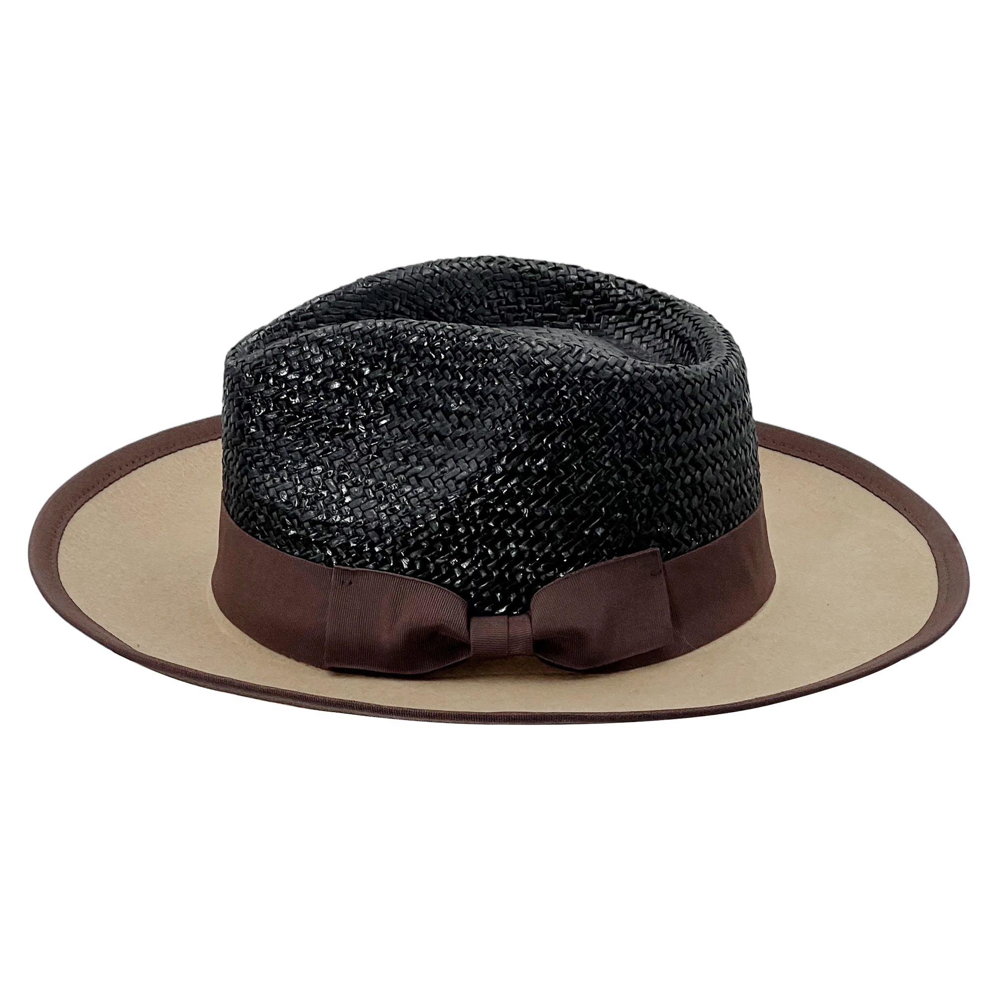 Straw Hat – Black Crown, Light Brown Brim