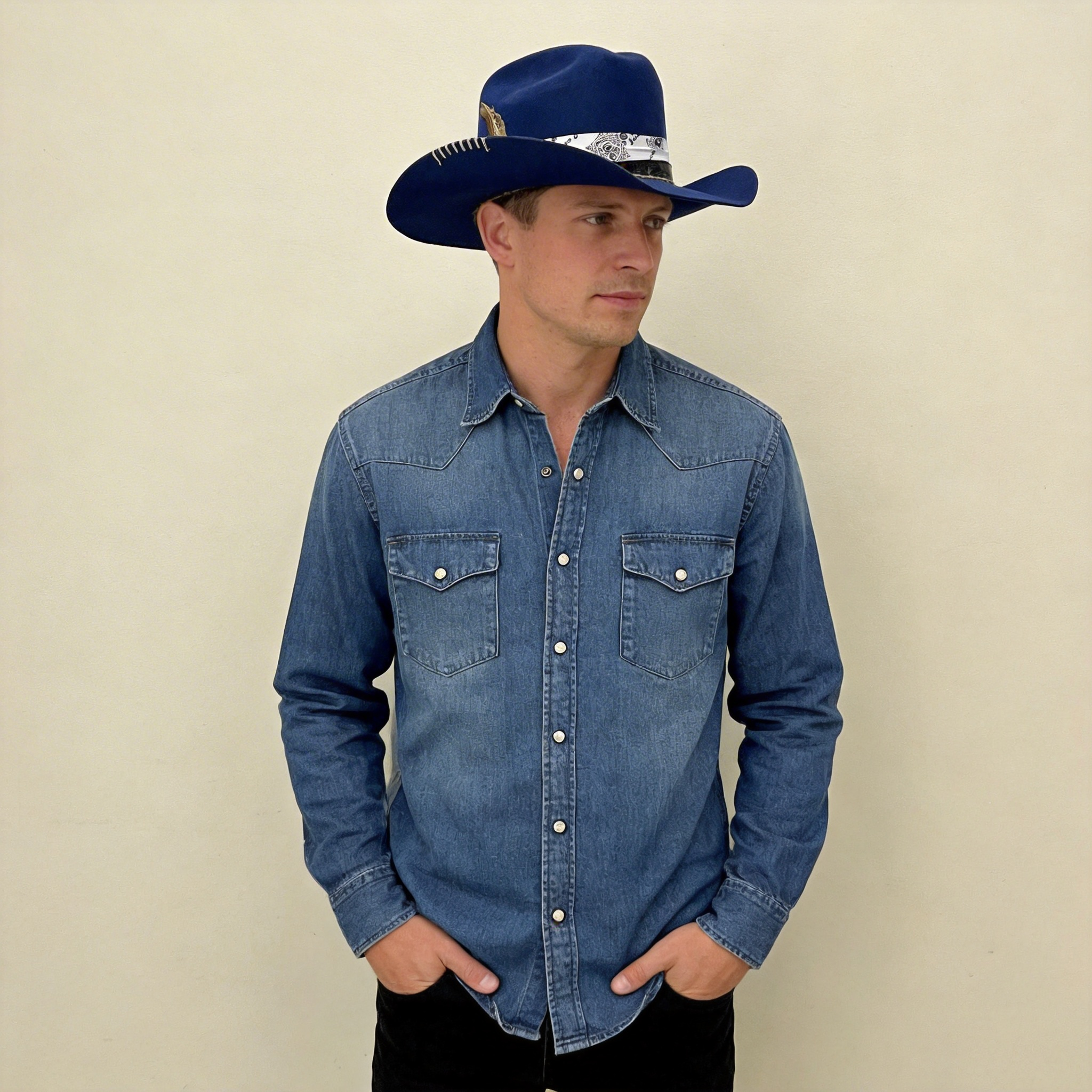 Contemporary Cowboy Hat – Navy w/ Hand-Stitched Detail