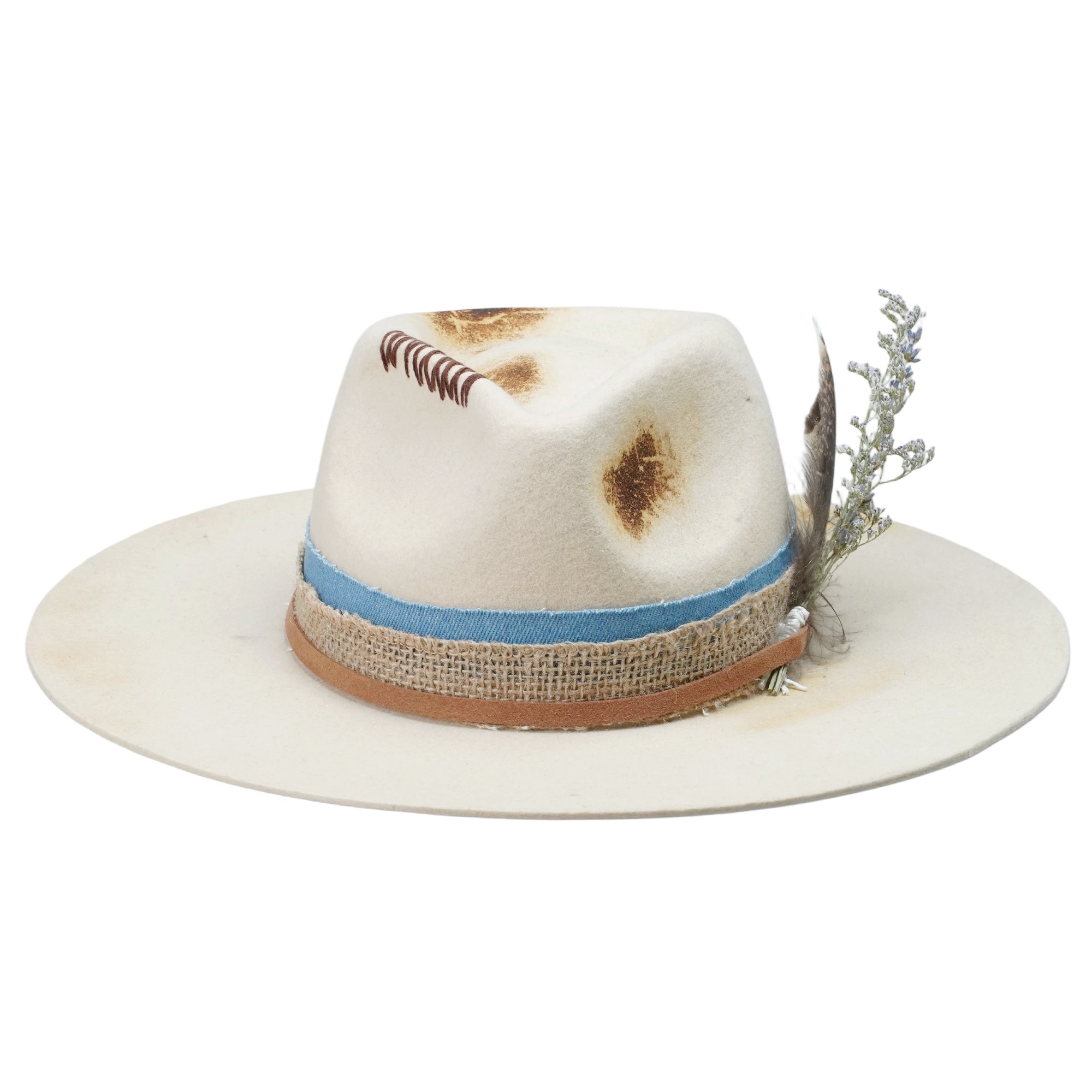 Off-White Felt Hat - Stitched Crown with Rustic Band