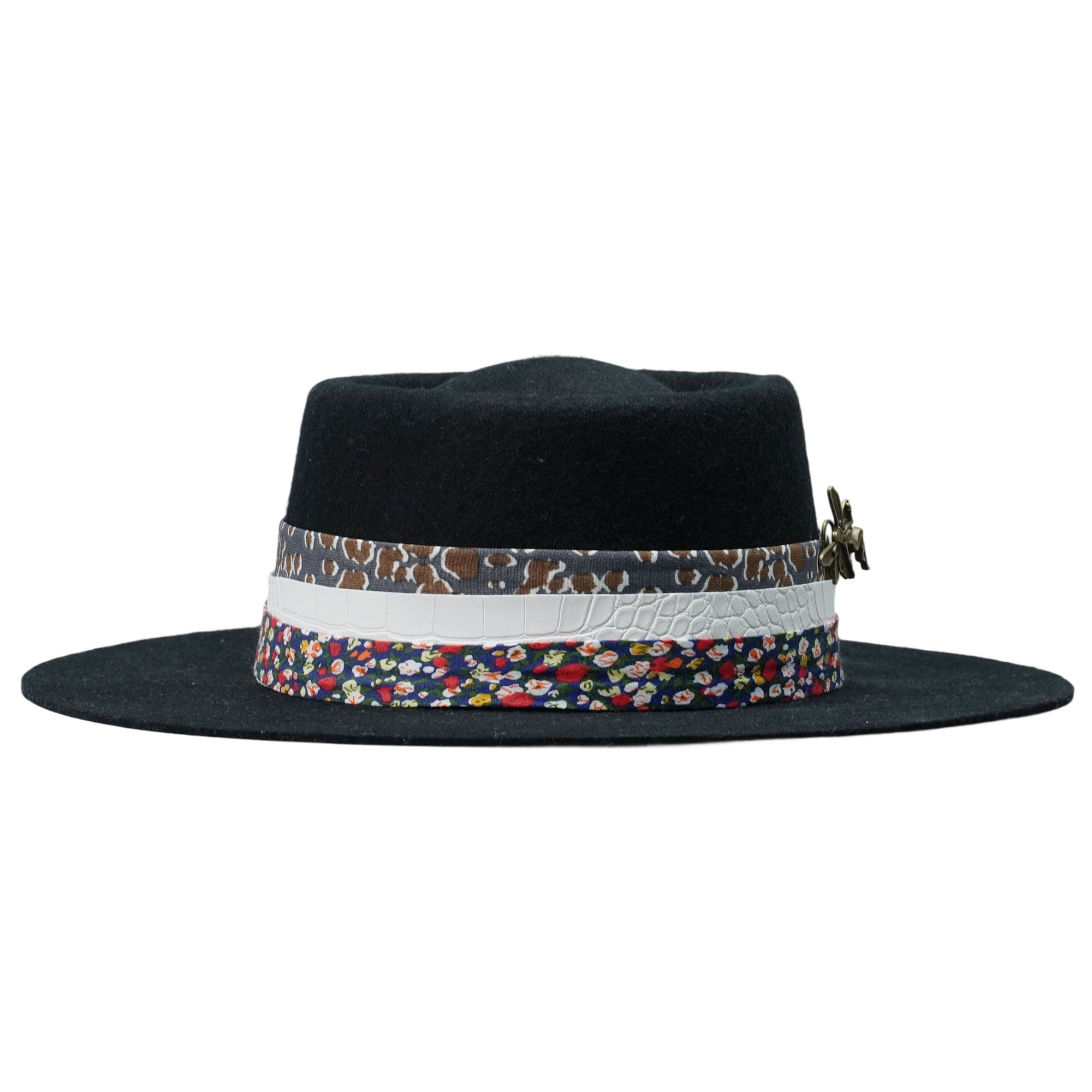 Gambler Hat with Floral Band & Metal Pin