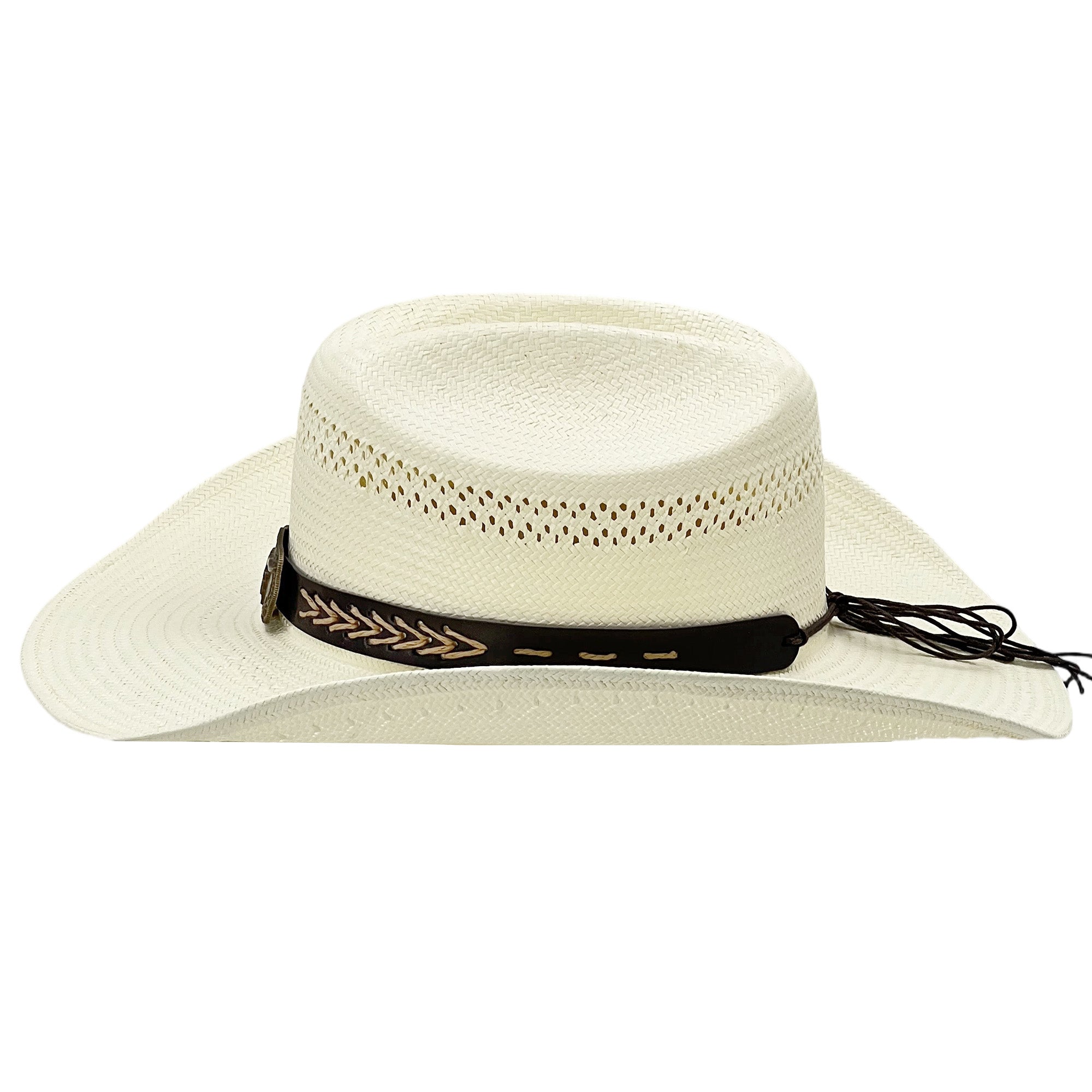 Beige Straw Hat – Retro Metal Detail