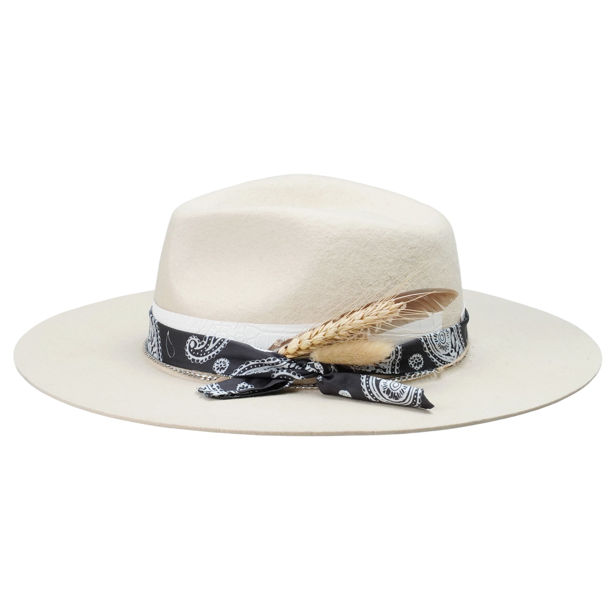 Off-White Straight Brim Felt Hat with Croc Band
