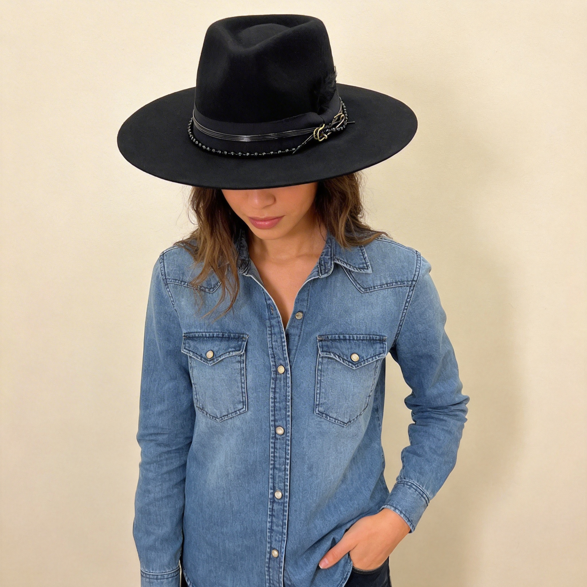 Artisan Felt Hat – Beaded & Leather Accents