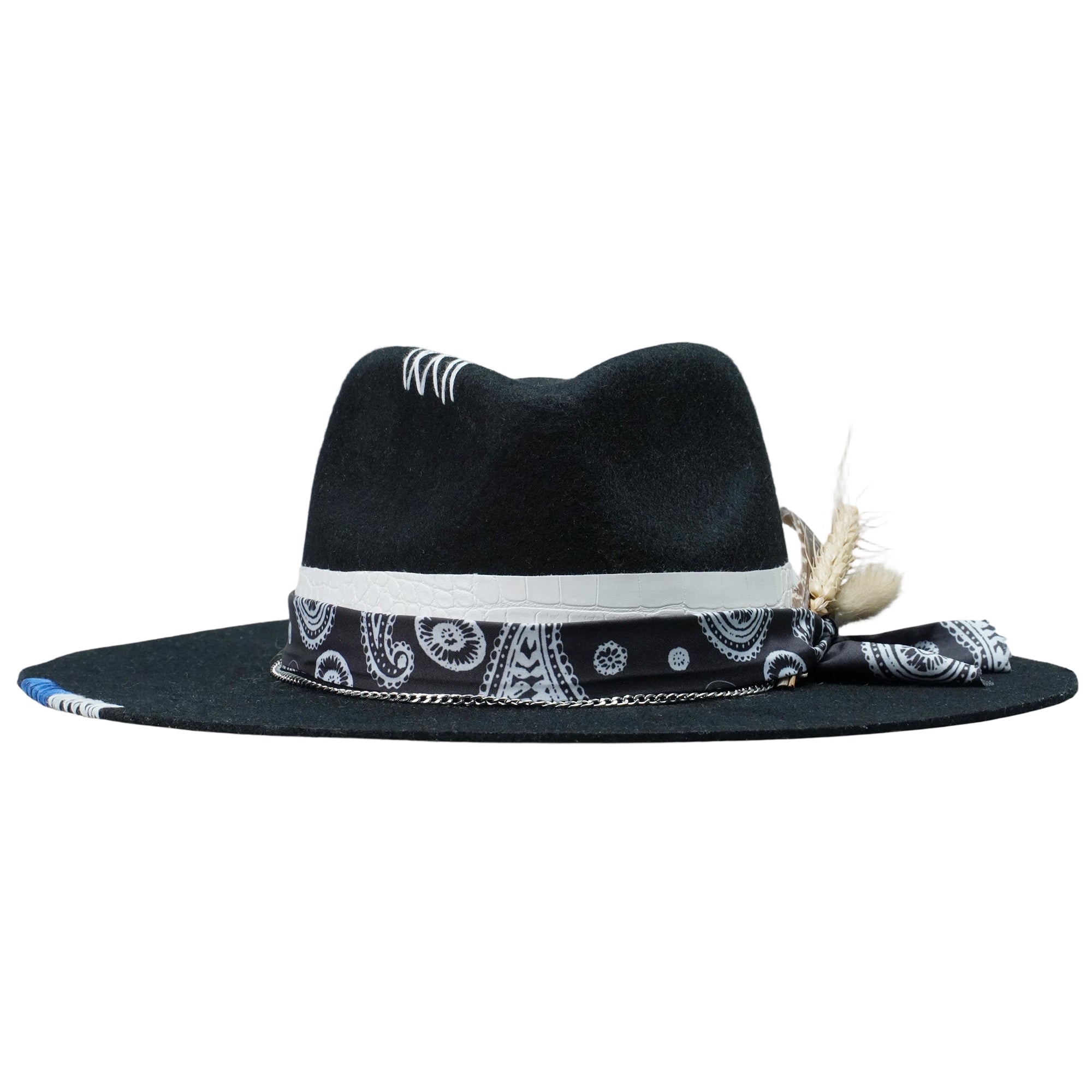 Black Straight Brim Felt Hat with Croc Band