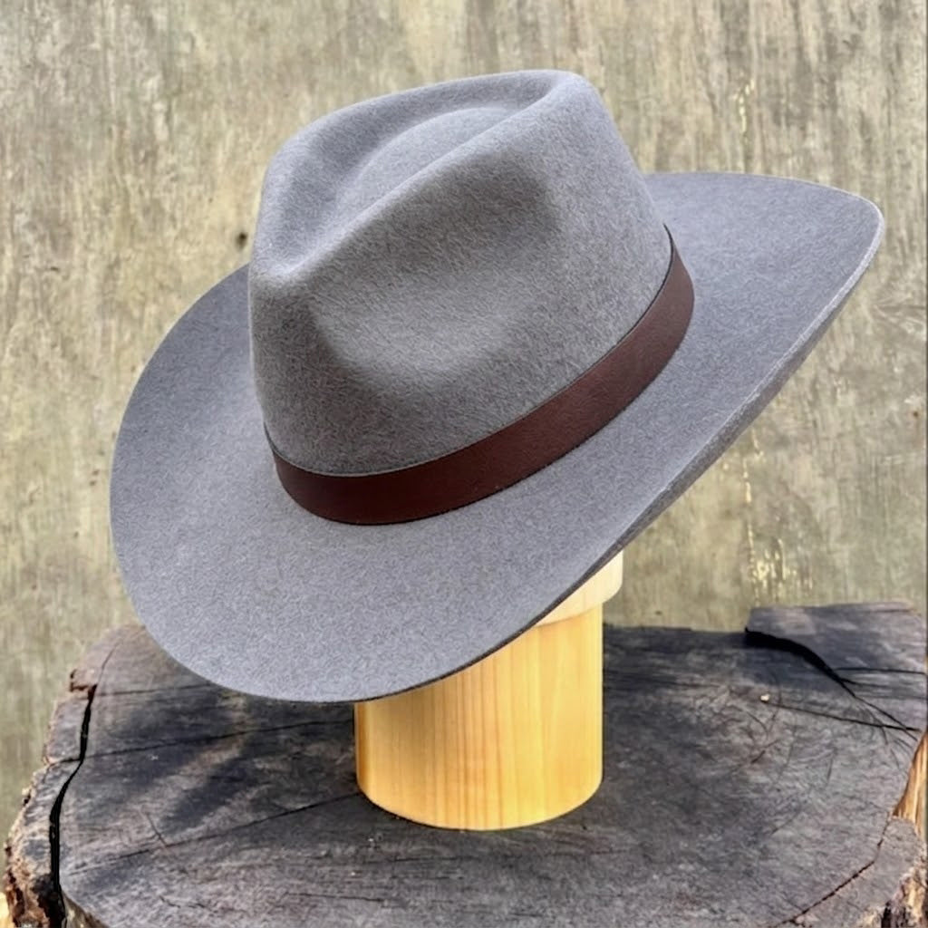 Gray Felt Western Hat with Brown Leather Band