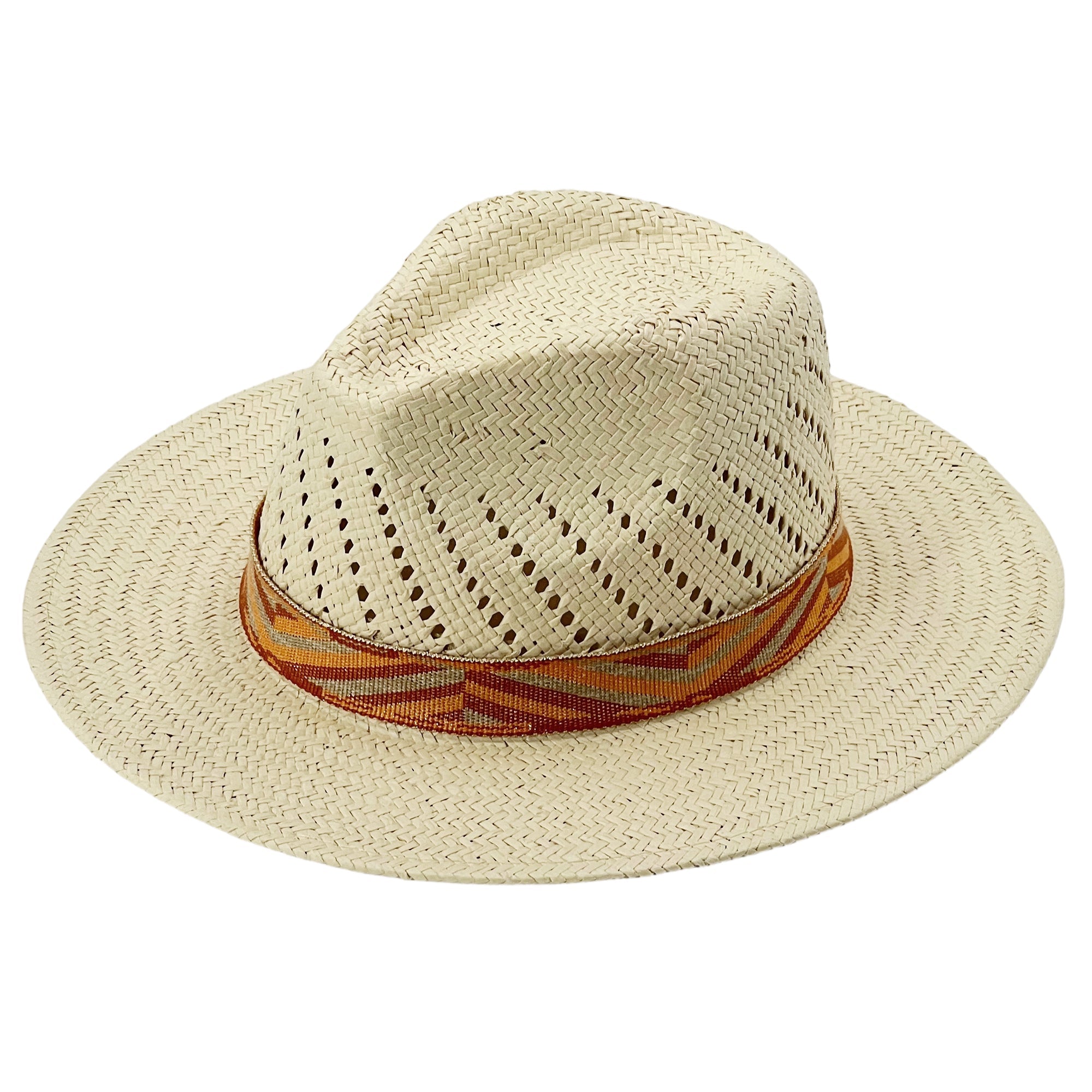 Modern Straw Hat – Orange-Yellow Band & Crown Cut-Outs