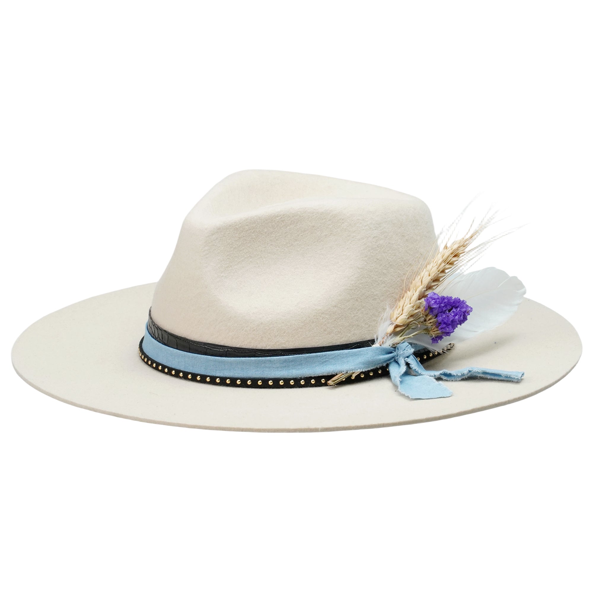 Off-White Straight Brim Felt Hat with Denim & Croc Band