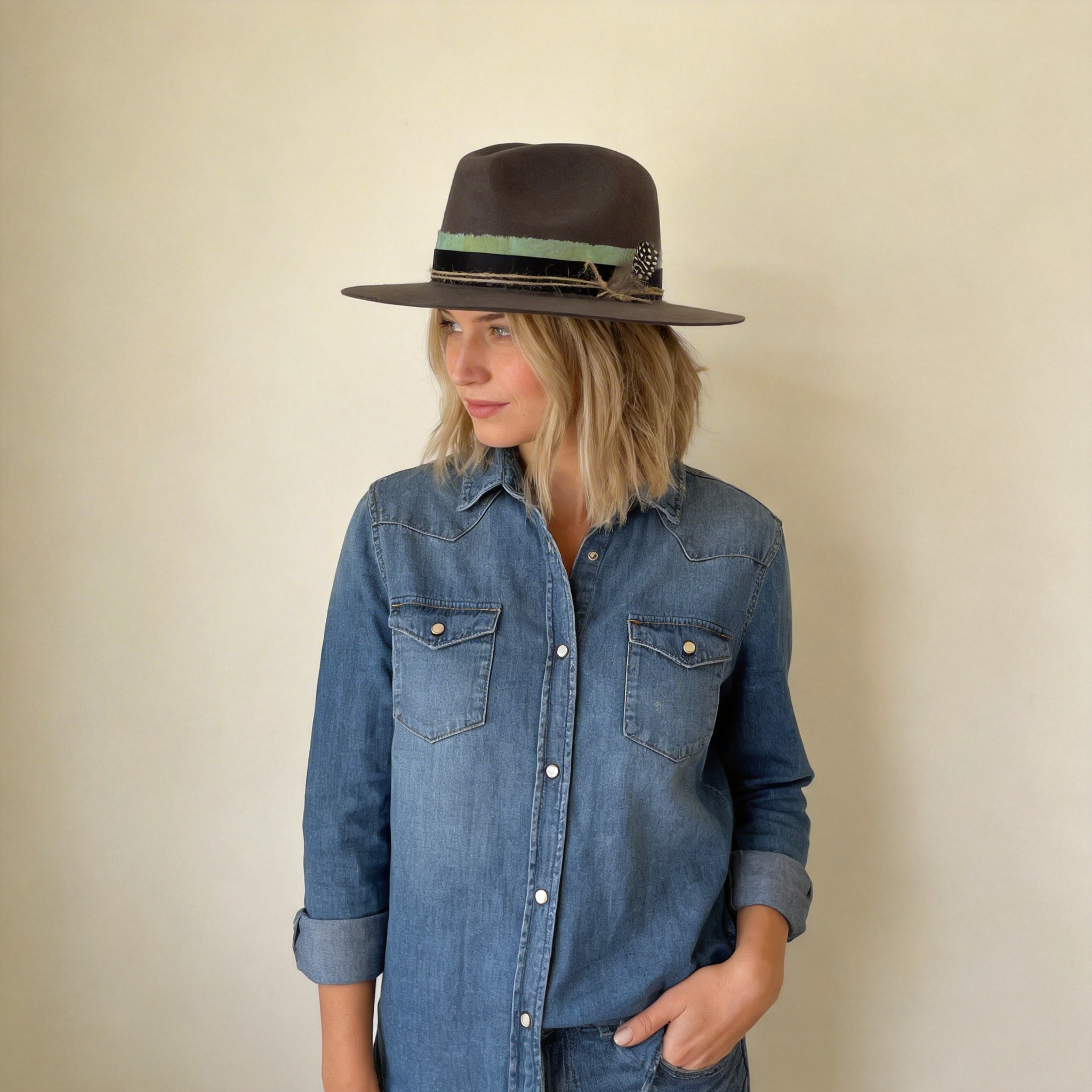 Gray Felt Hat – Blue-Green Dye & Mixed Accents