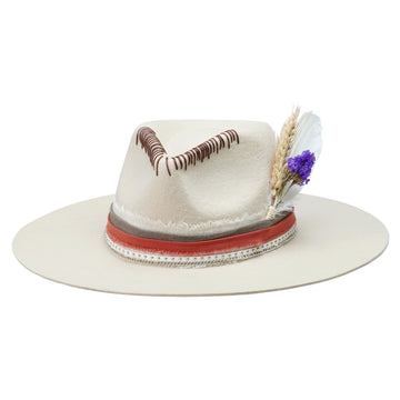 Classic Teardrop Crown Hat - Cream with Stitched Design