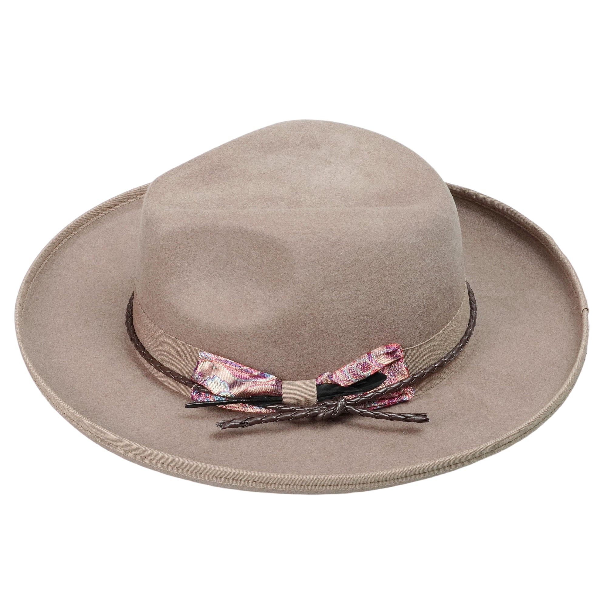 Camel Pencil Curl Felt Hat with Colorful Bow