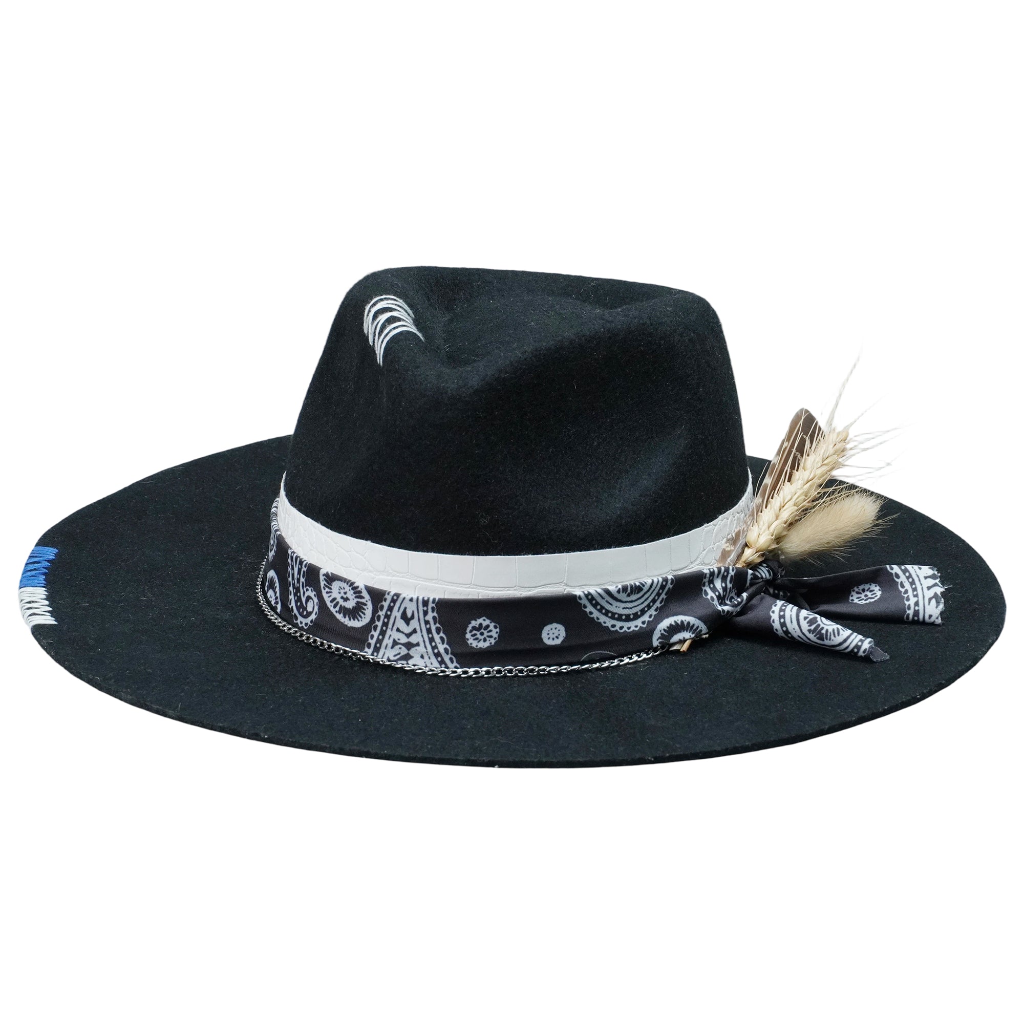 Black Straight Brim Felt Hat with Croc Band