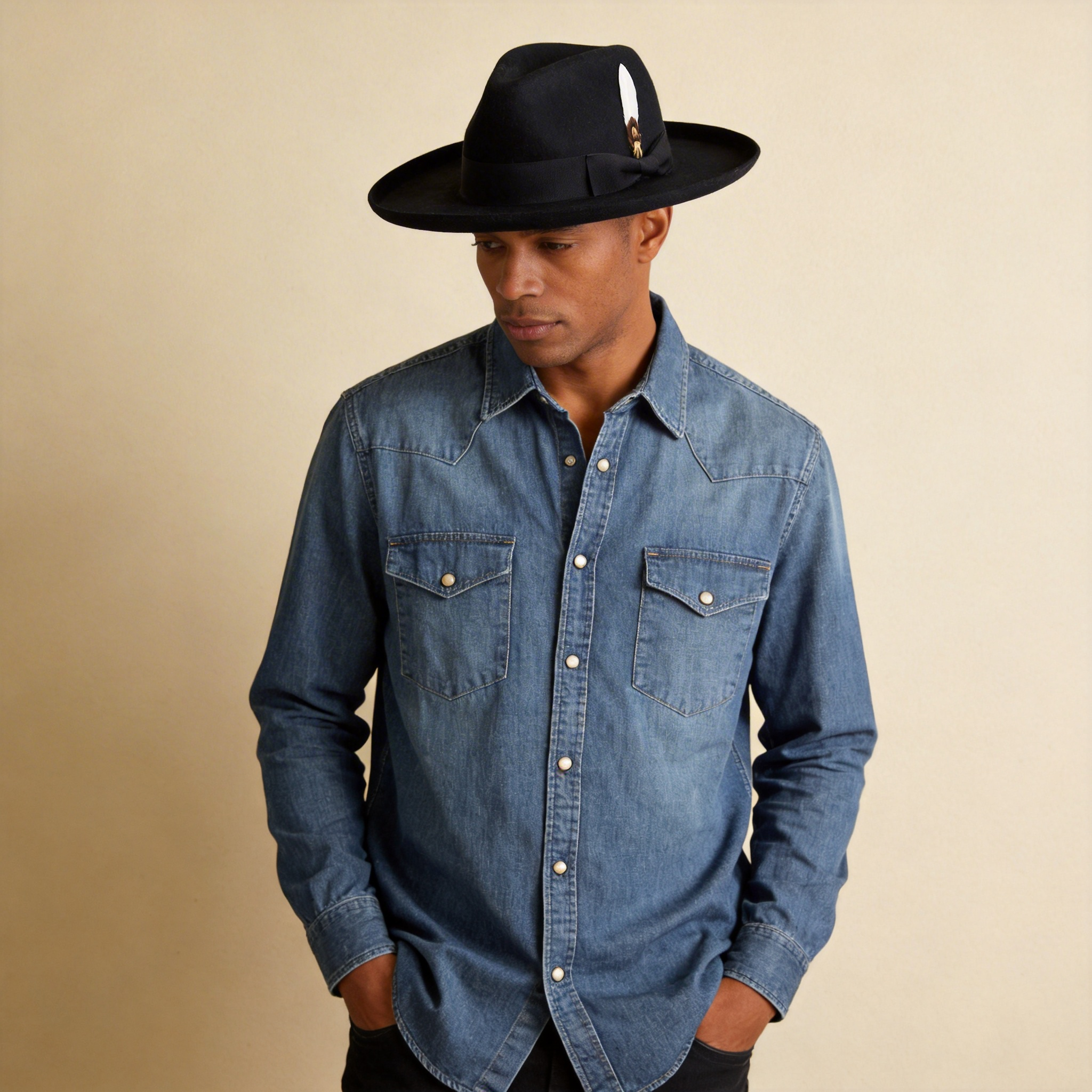Modern Black Hat – Textured Band Detail