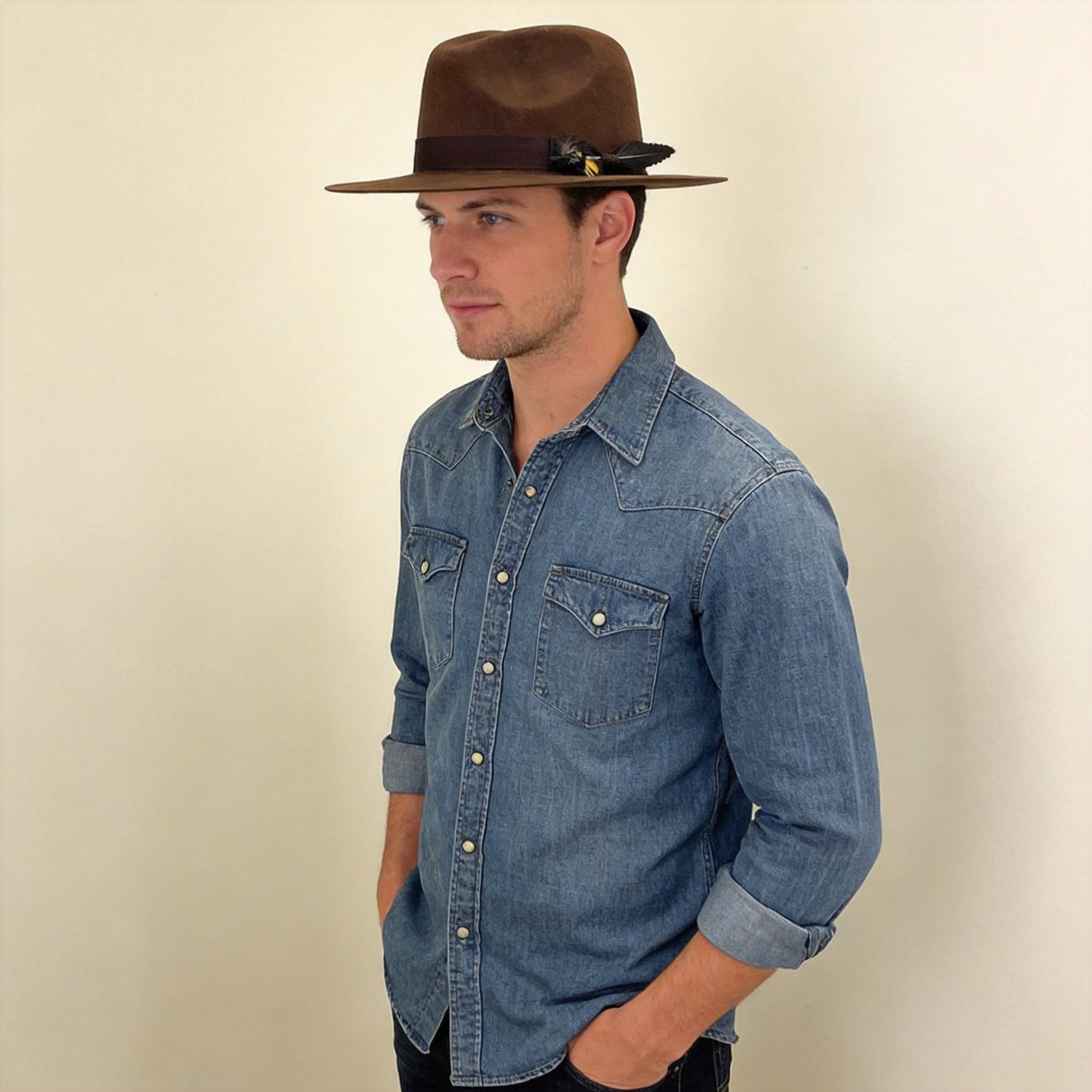 Chestnut Flat-Brim – Custom Band & Feather