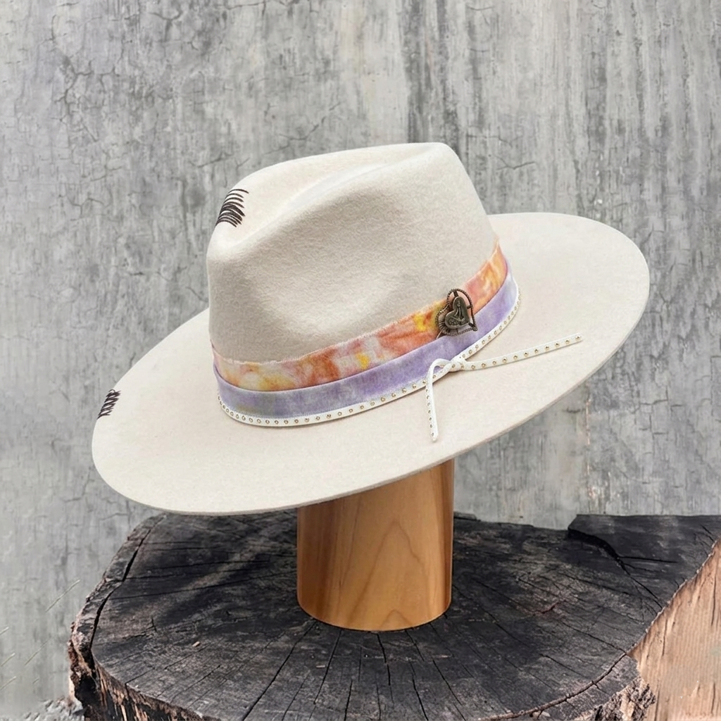 Teardrop Felt Hat with Tie-Dye Band & Pin