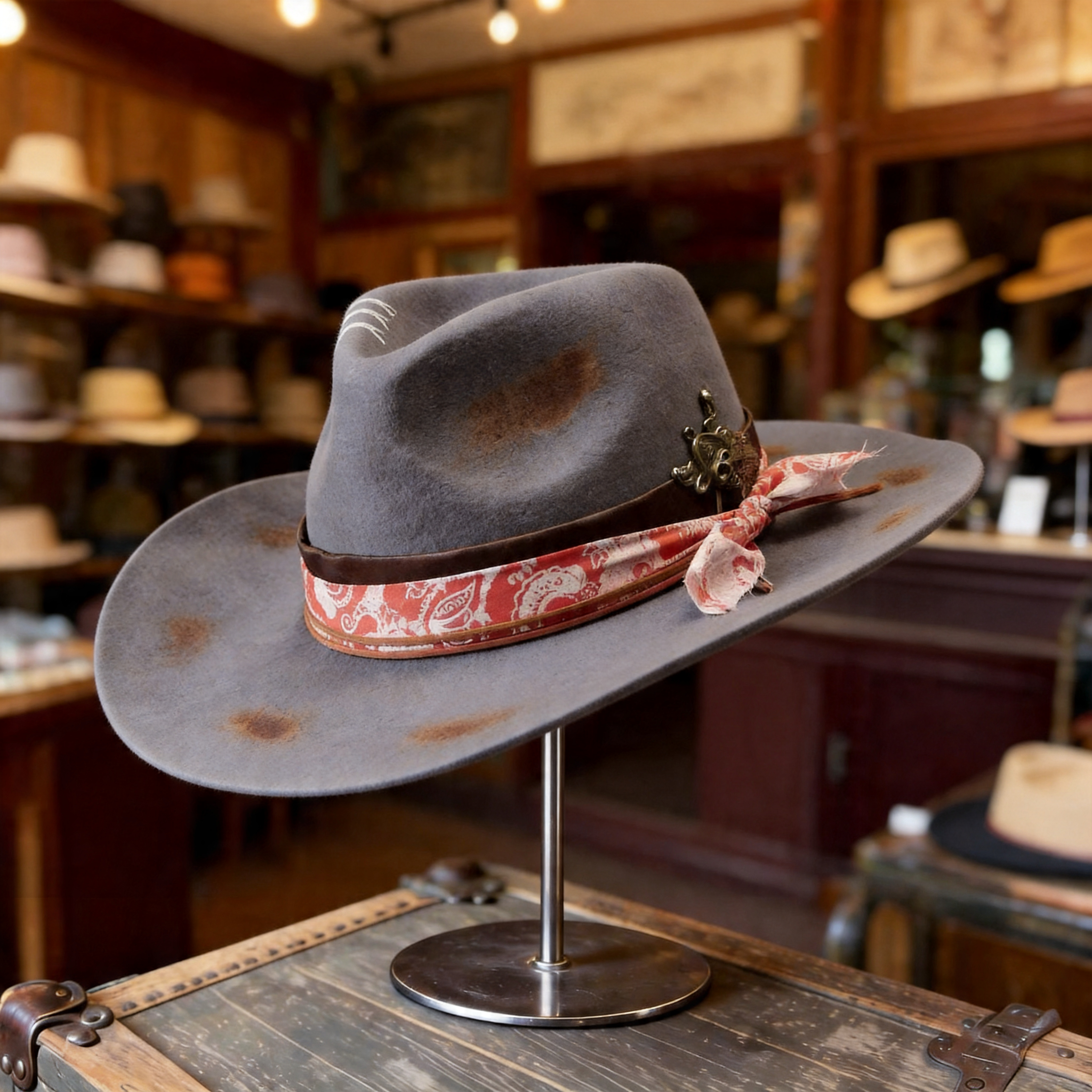 Hand-Burned Bold Felt Hat – Classic Felt, Eclectic Vintage Pin