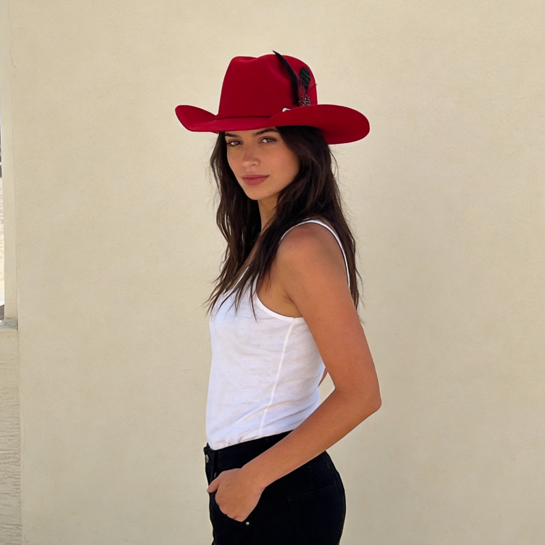 Modern Crimson Hat – Felt Band Accent