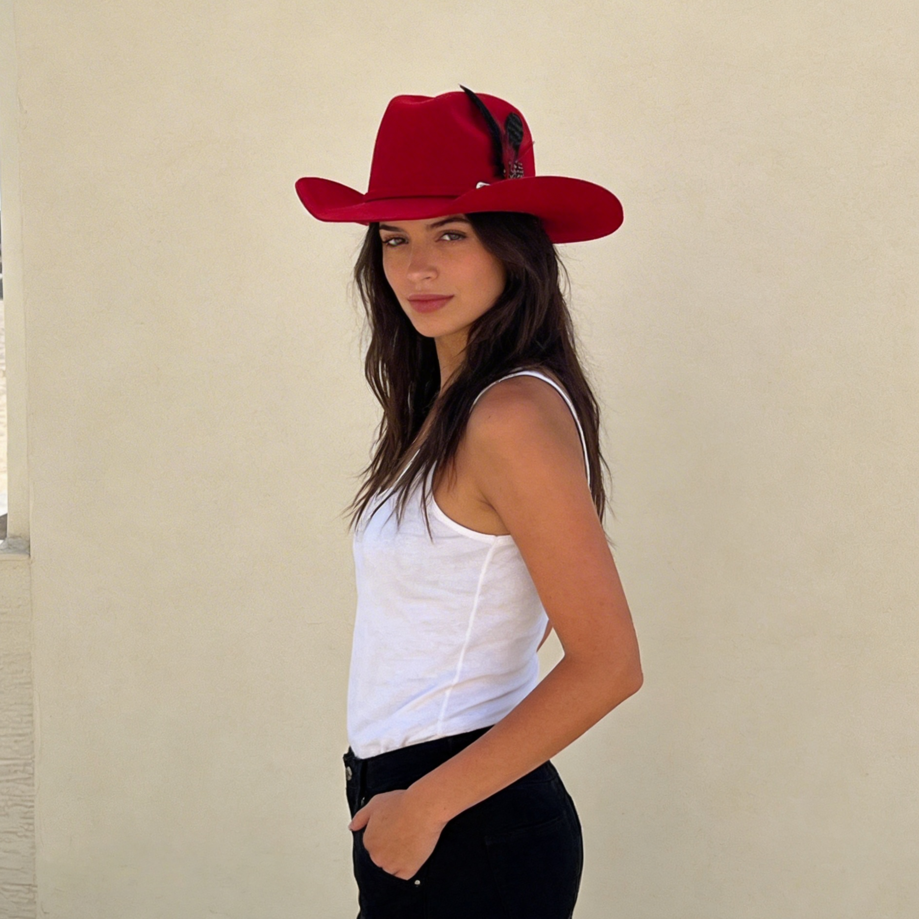 Modern Crimson Hat – Felt Band Accent