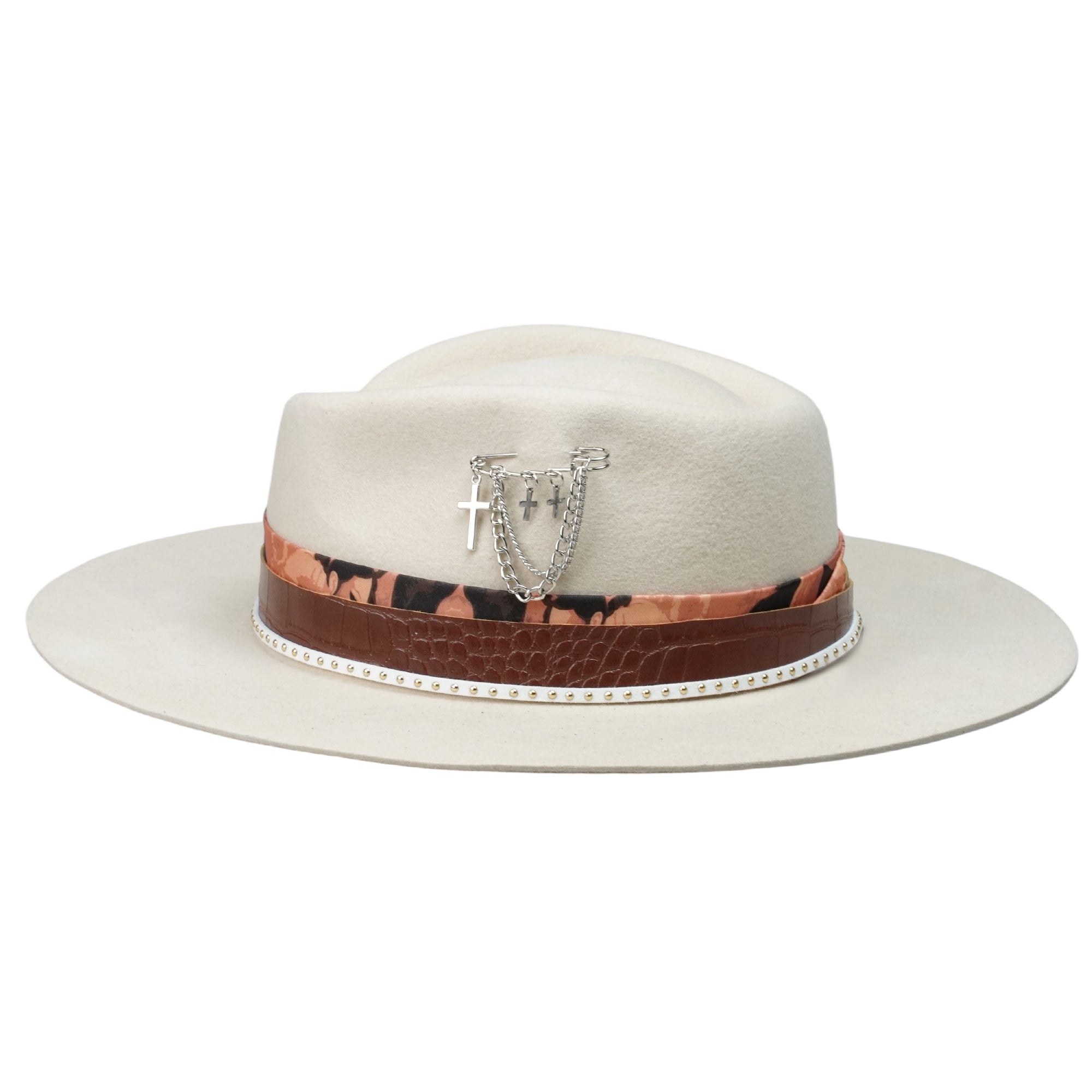 Rose Crown Felt Hat with Brown Leather Band