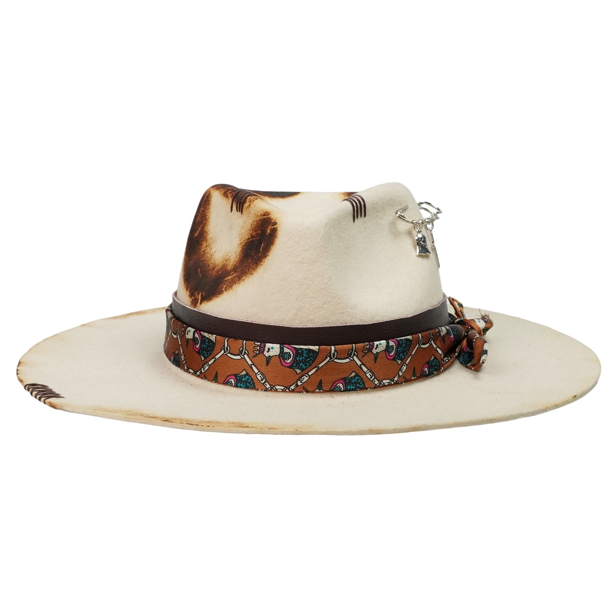 Hand-Burned Edgy Felt Hat – Neutral Tone, Textural Contrast Band