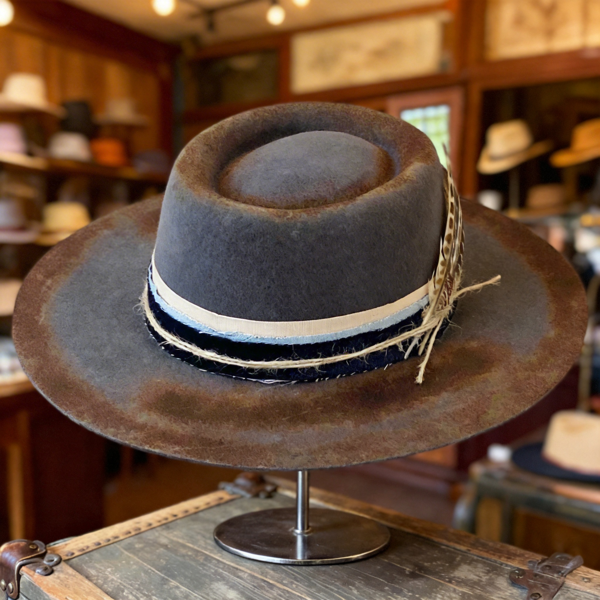 Night Sky Custom Flat-Brim Wool Felt Gambler Hat