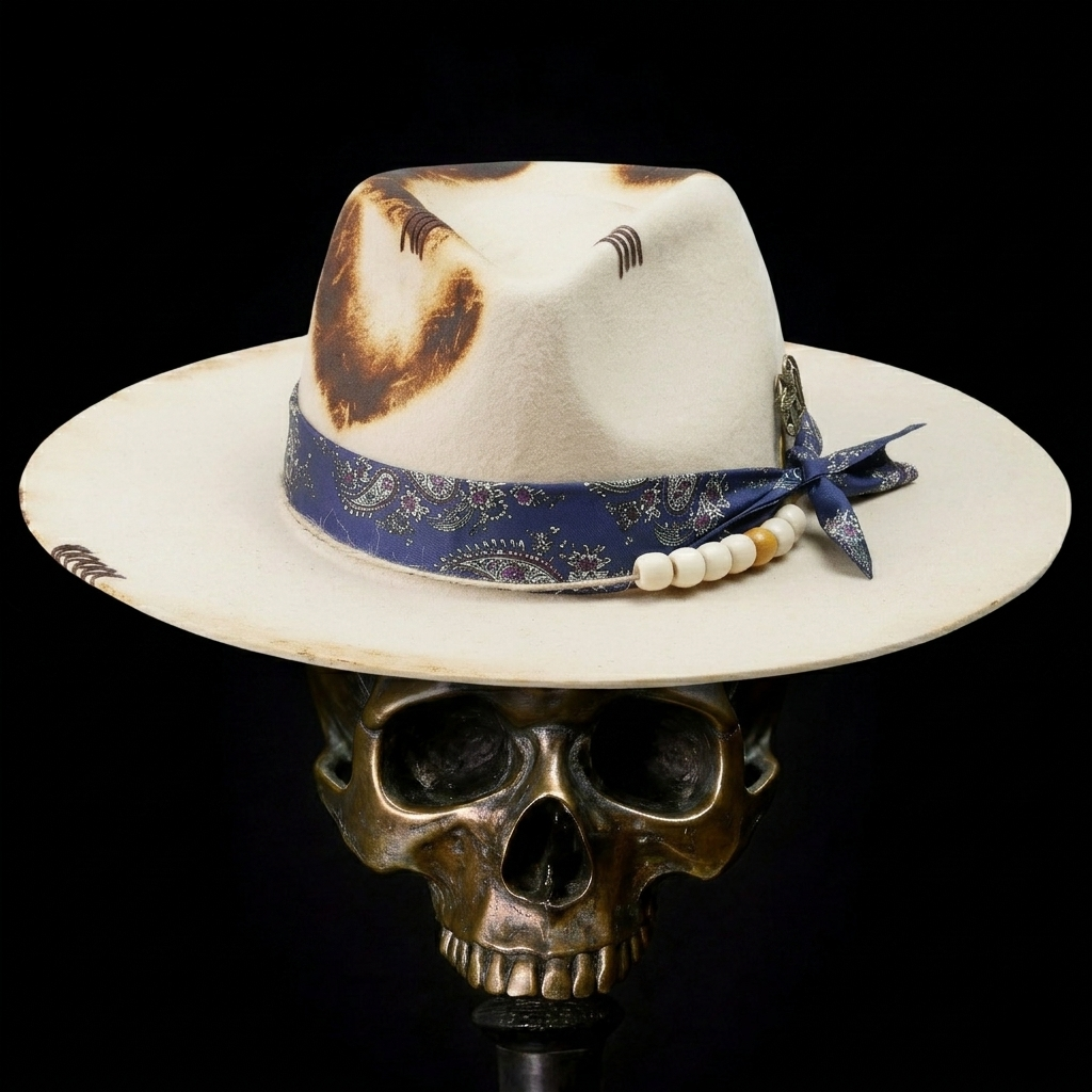 Hand-Burned Artistic Felt Hat – Minimal Form, Detailed Hardware