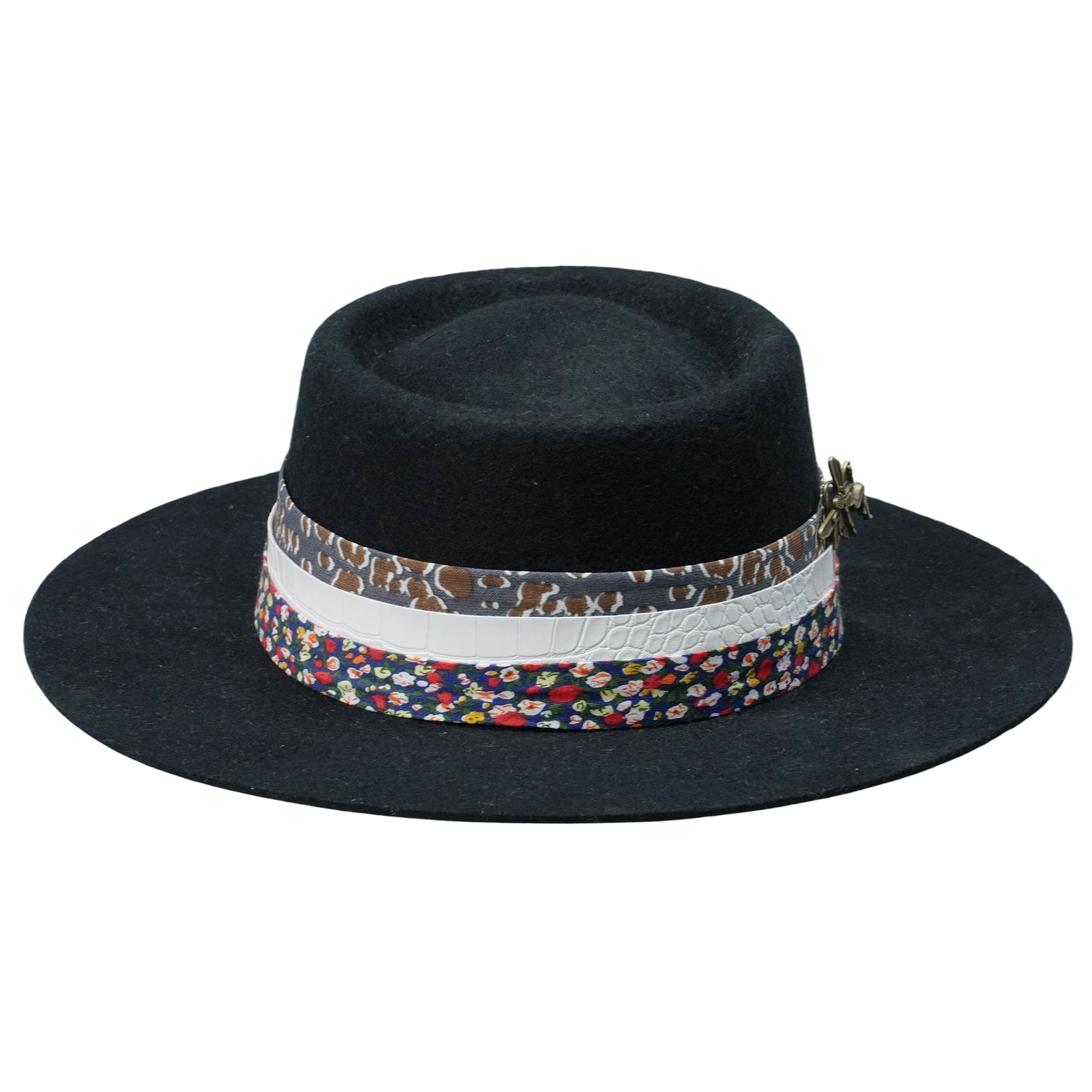 Gambler Hat with Floral Band & Metal Pin
