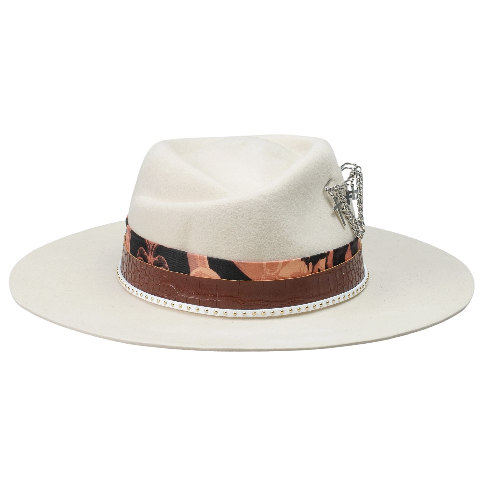 Rose Crown Felt Hat with Brown Leather Band