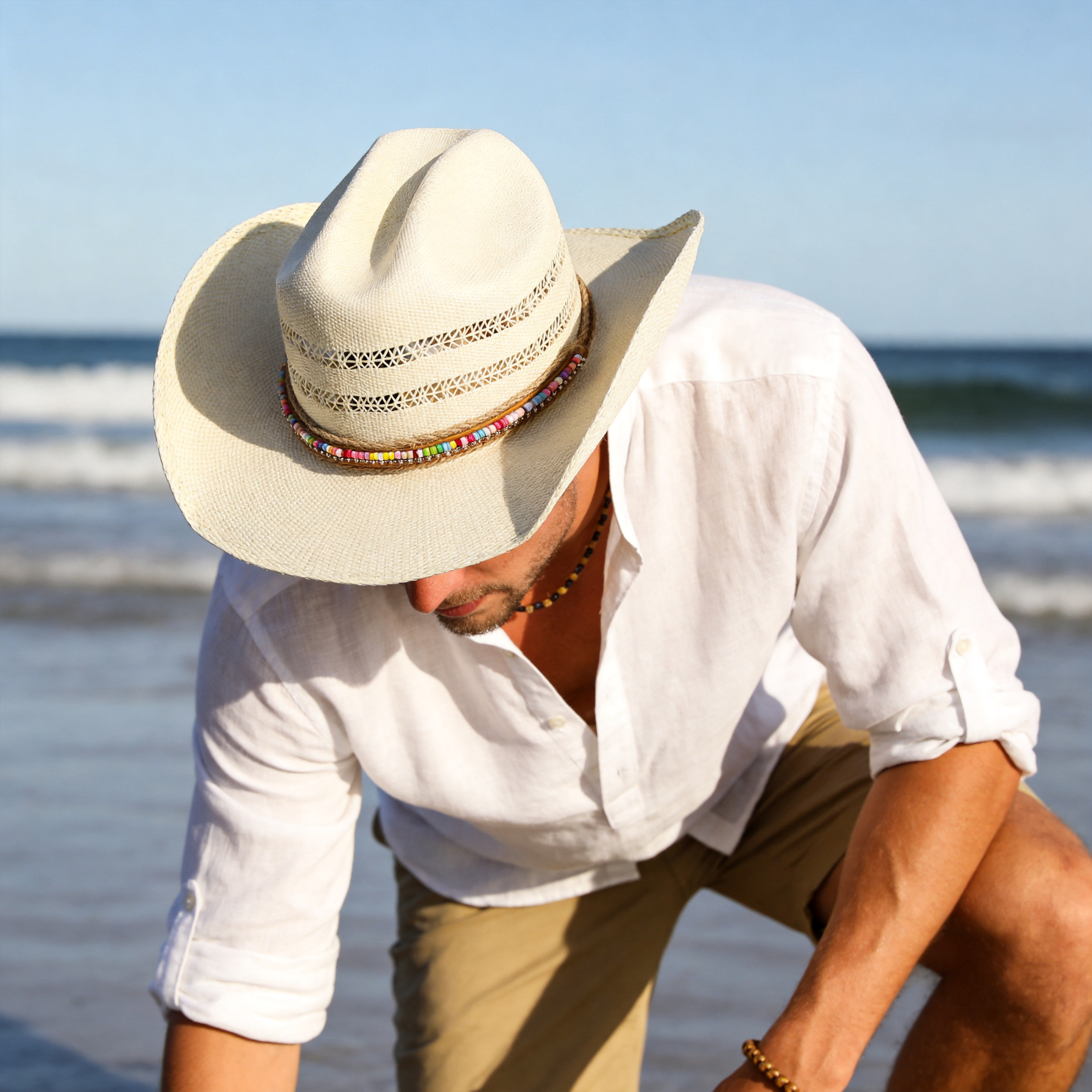 Beaded Straw Hat – Ventilated Crown Design